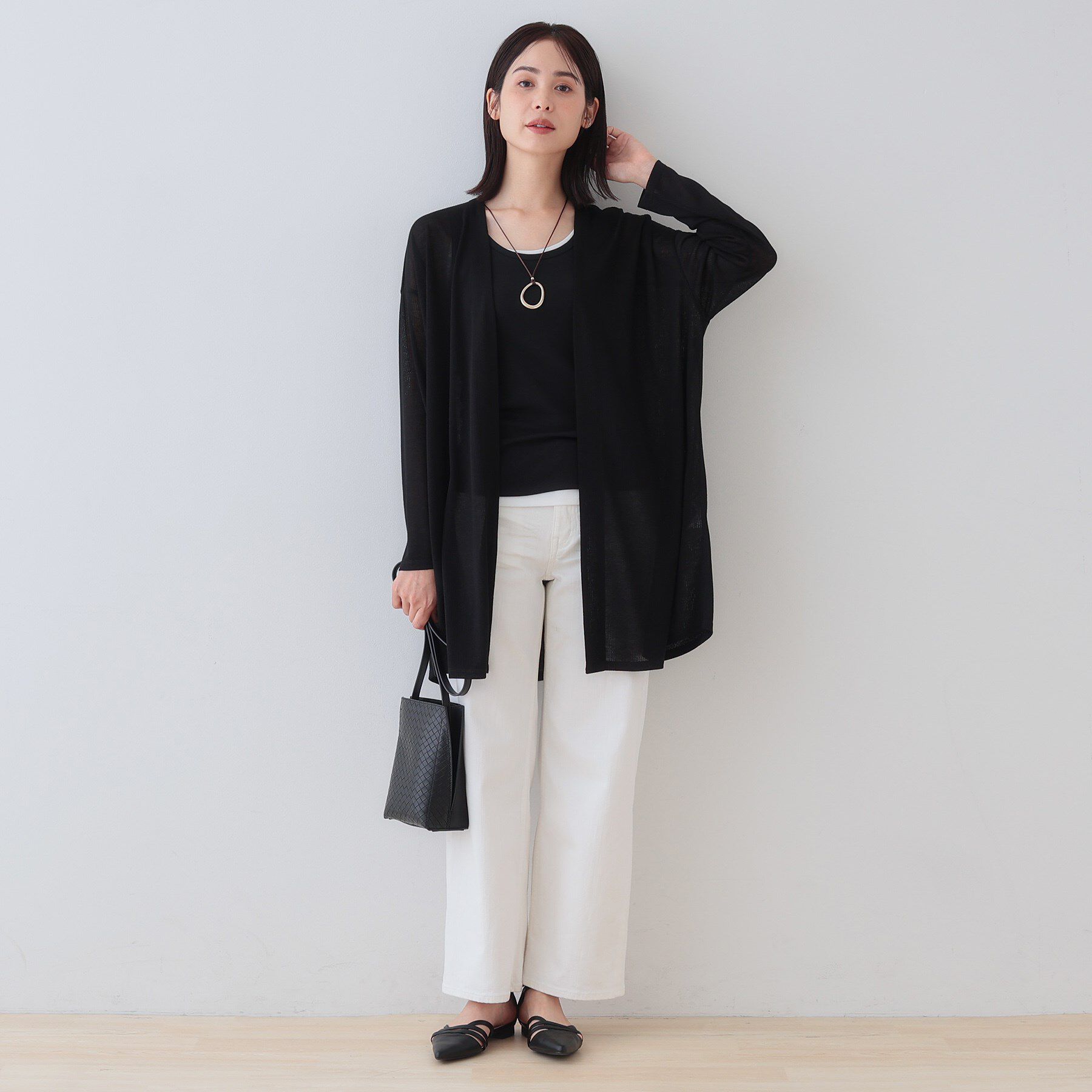 INDIVI「【洗える／シアーストライプ】ロング丈着流しカーディガン」|カーディガン|