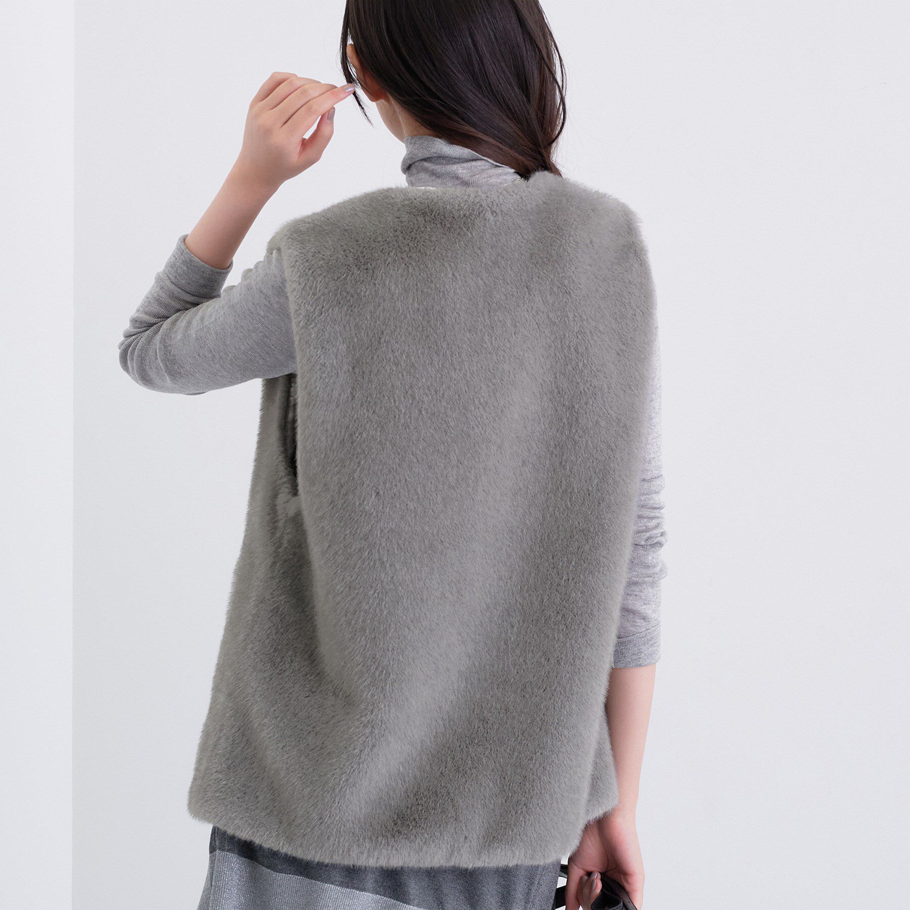 INDIVI「ミンク調フェイクファージレ」|ベスト・ジレ|