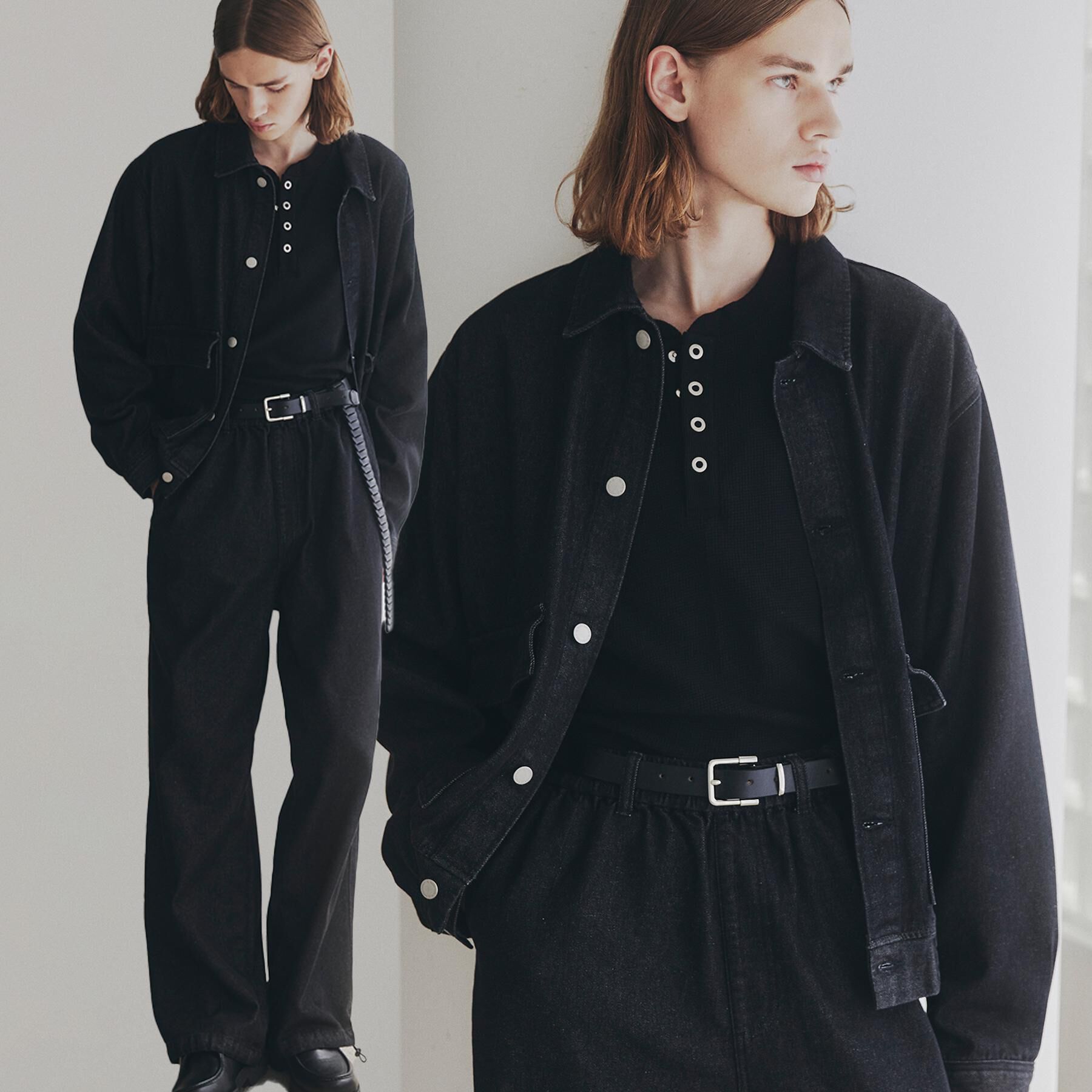 tk.TAKEO KIKUCHI「【上下2点セット】デニムブルゾン＋ワイドデニムパンツ」|スーツ|ブラック(019)