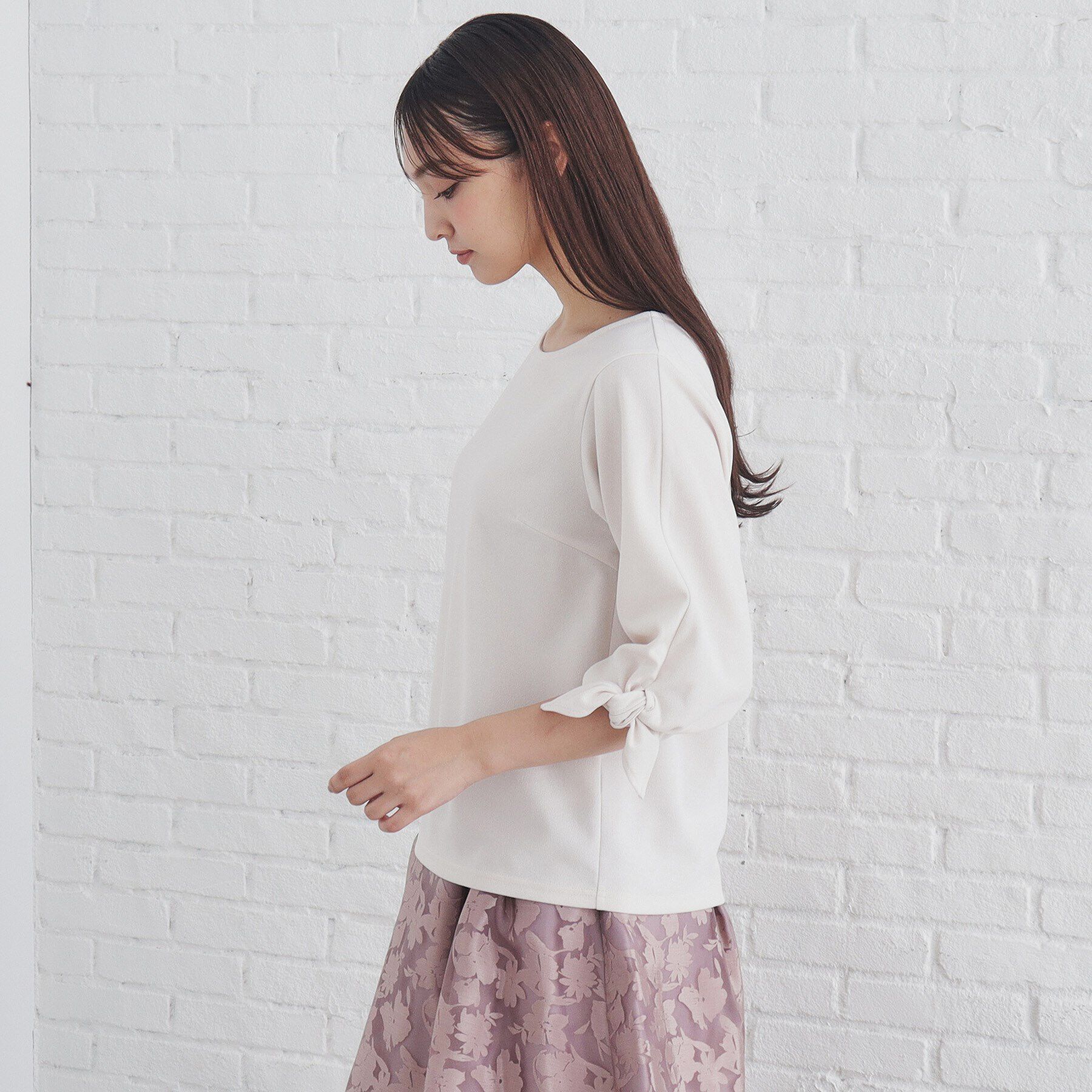 index「カットジョーゼットリボンスリーブトップス【洗濯機洗い可】」|Tシャツ・カットソー|