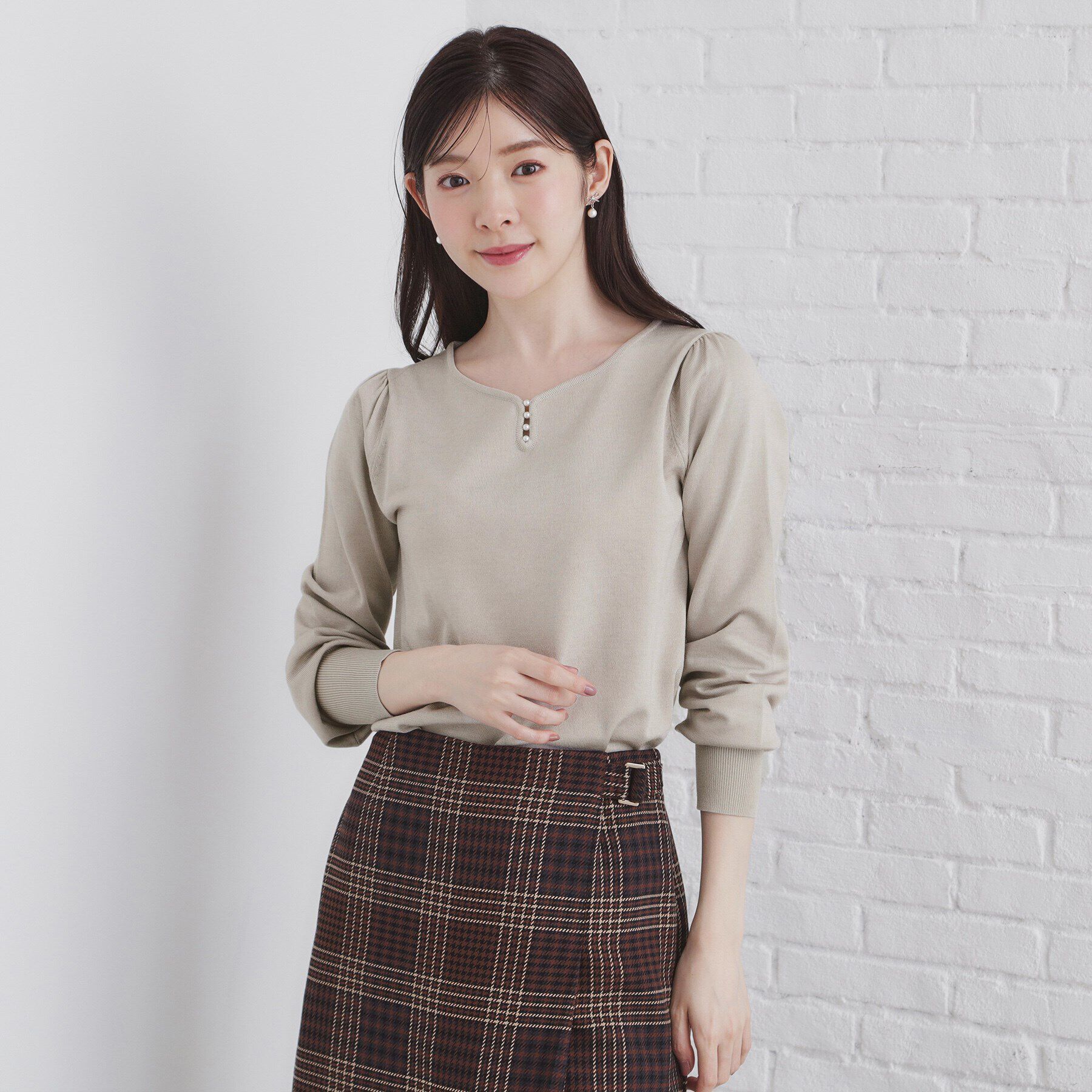 index「《5color/XS-LLsize》パール調デザインハートネックニット【洗濯機洗い可】」|ニット・セーター|