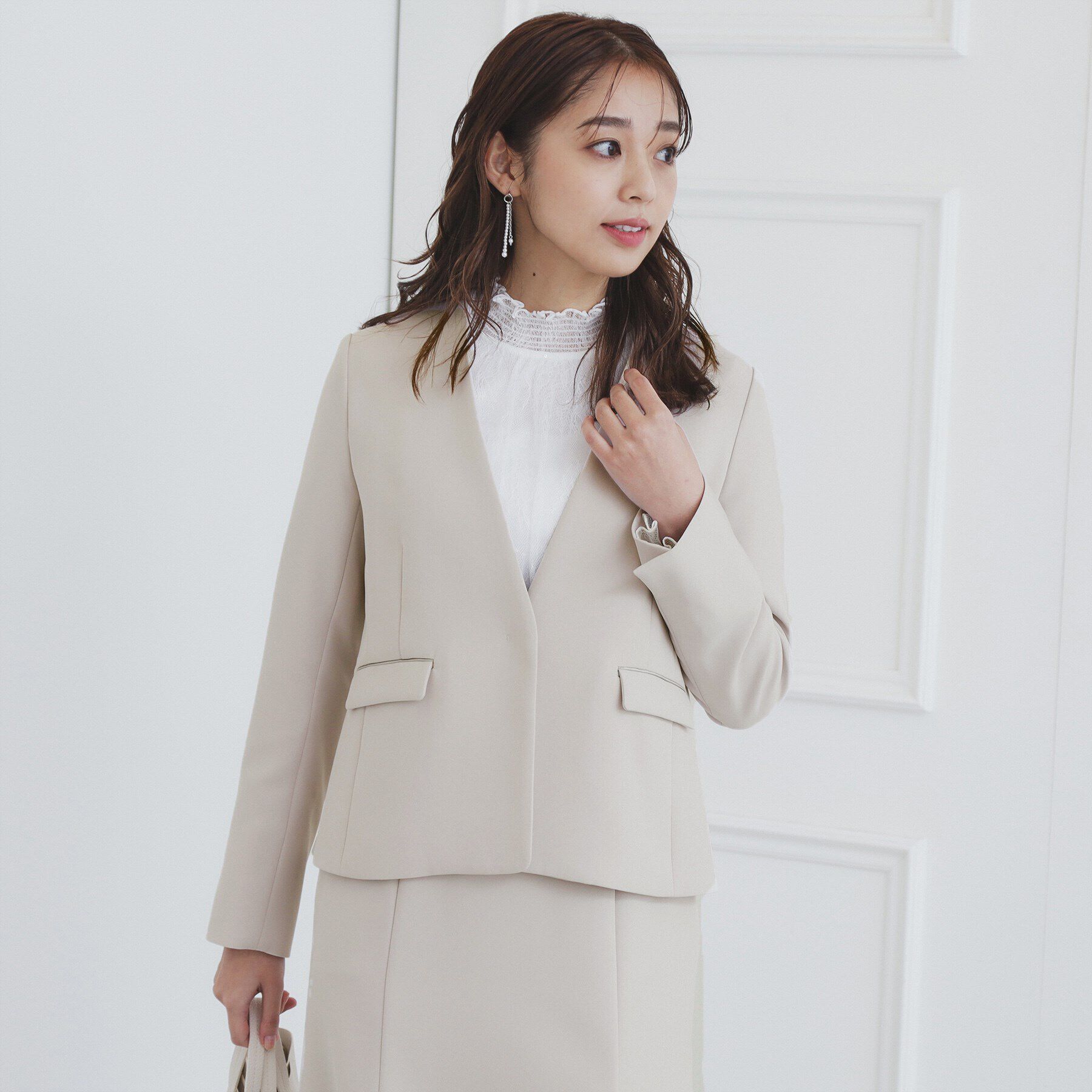 index「《通勤・セレモニー/セットアップ対応》多機能ノーカラージャケット【洗濯機洗い可/防シワ/抗ピル/スト」|ノーカラージャケット|