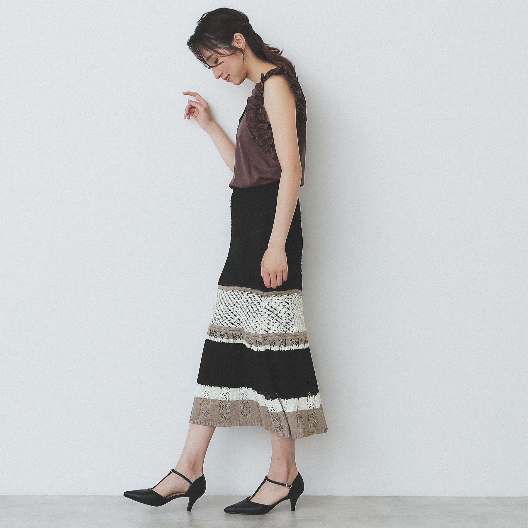 index「透かし編みフレアニットスカート/セットアップ対応【洗濯機洗い可】」|スカート|