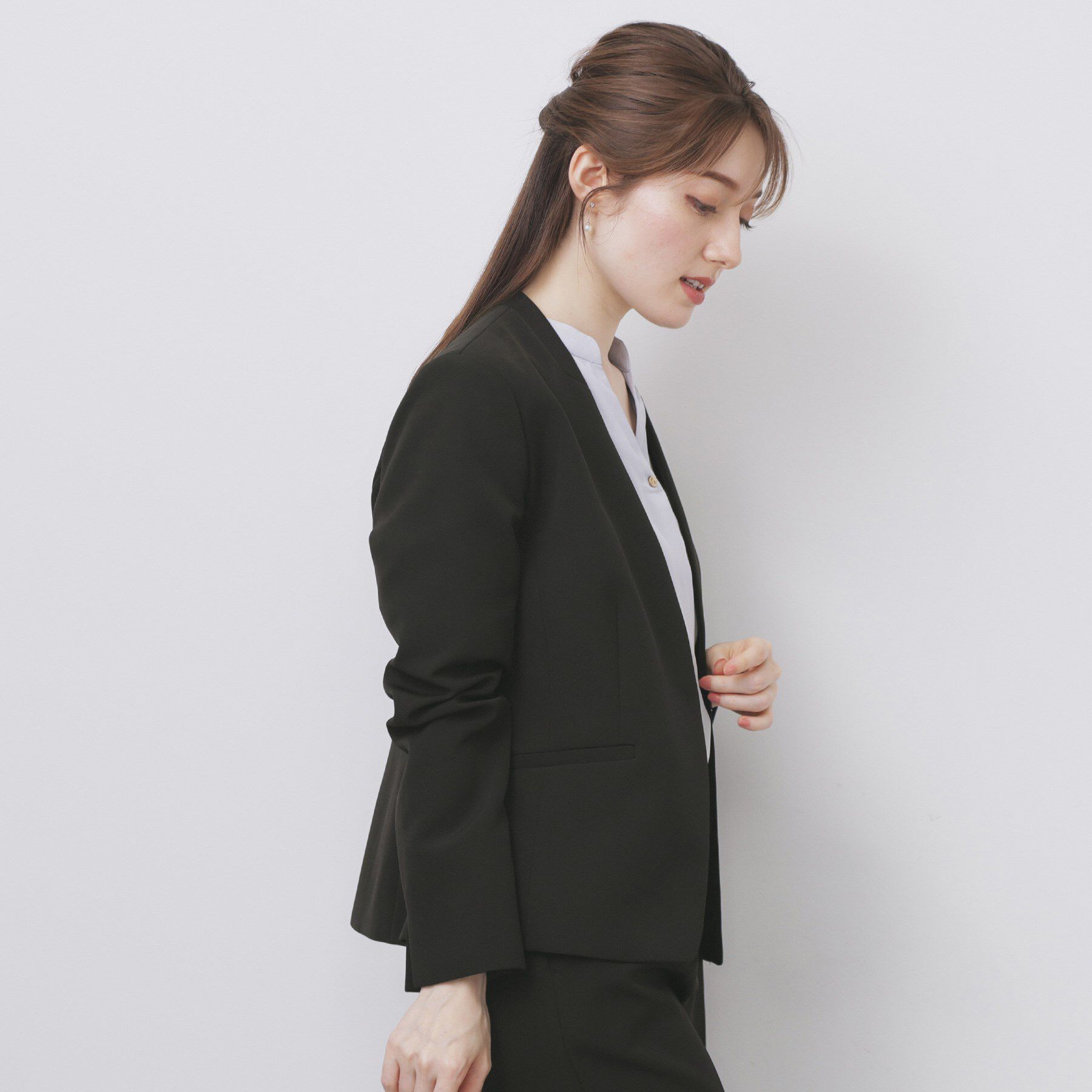 index「ストレッチノーカラージャケット/セットアップ対応【洗濯機洗い可/イージーアイロン/防シワ】」|ノーカラージャケット|