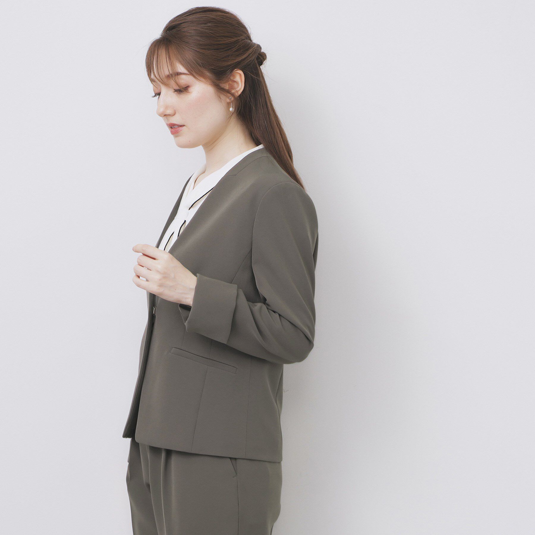 index「ストレッチノーカラージャケット/セットアップ対応【洗濯機洗い可/イージーアイロン/防シワ】」|ノーカラージャケット|