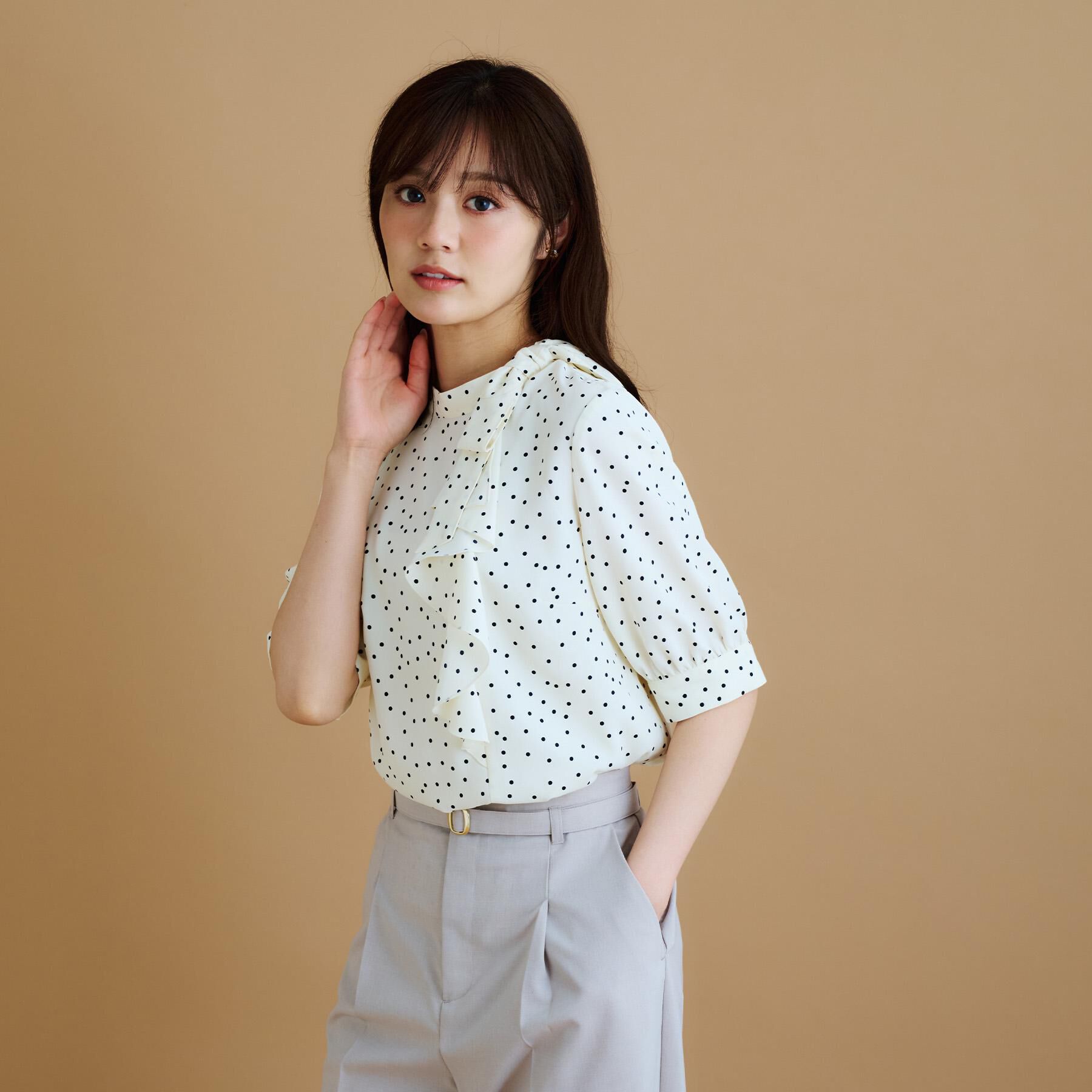 index「ロールカラーアシメフリルリボンブラウス【洗濯機洗い可/イージーアイロン】」|シャツ・ブラウス|