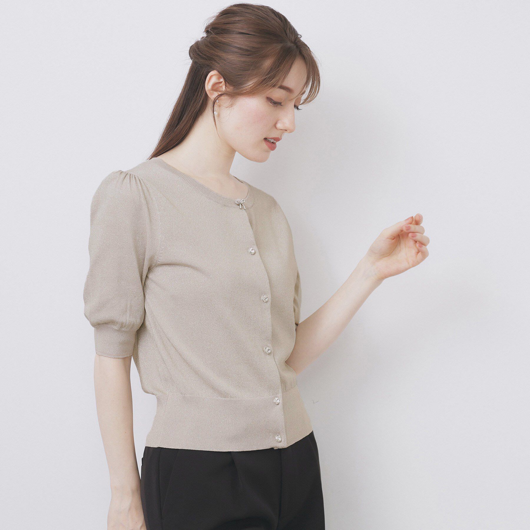 index「クルーネック半袖カーディガン【洗濯機洗い可/抗ピル/UVケア】」|カーディガン|