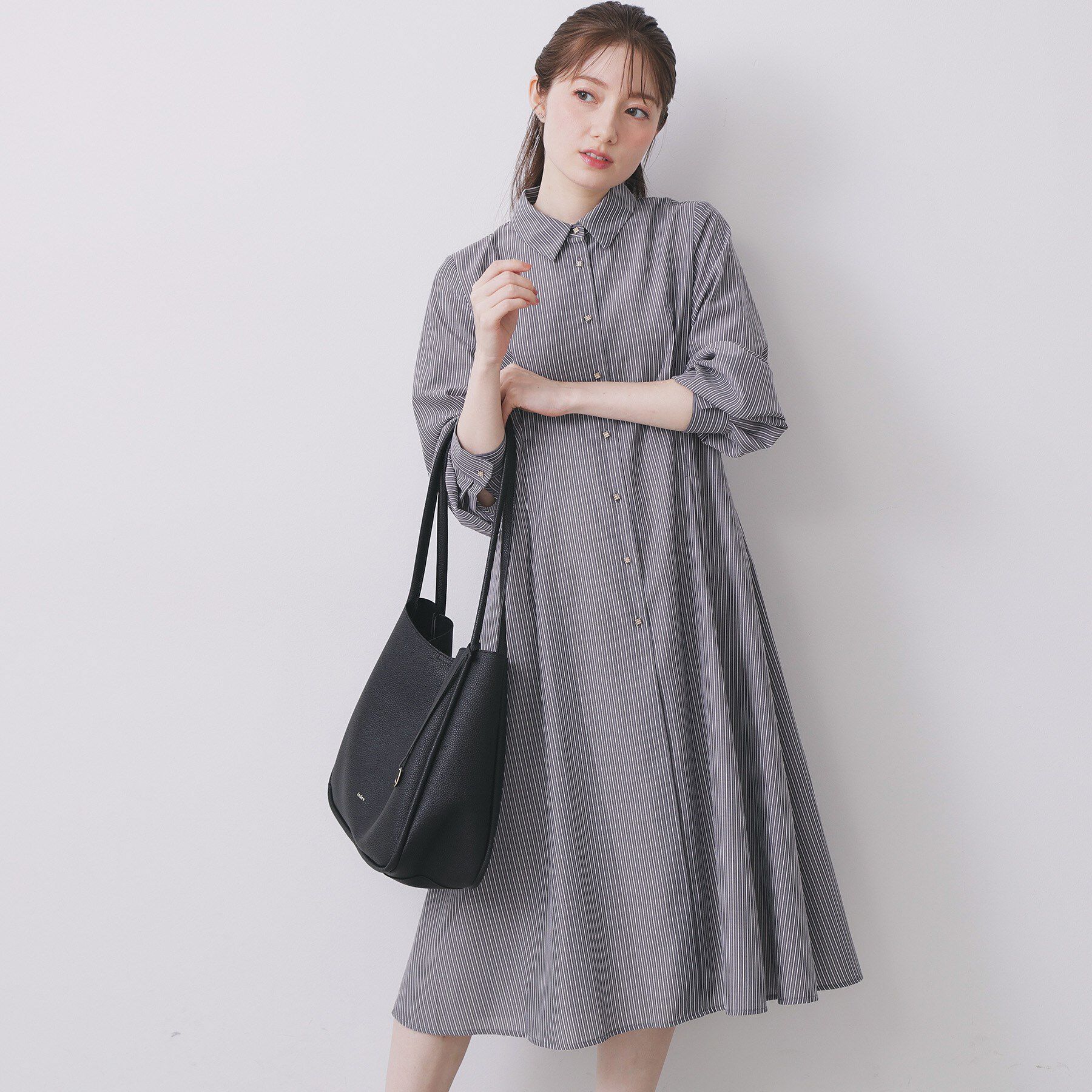 index「ラメストライプシャツワンピース【洗濯機OK/イージーアイロン】」|ワンピース|