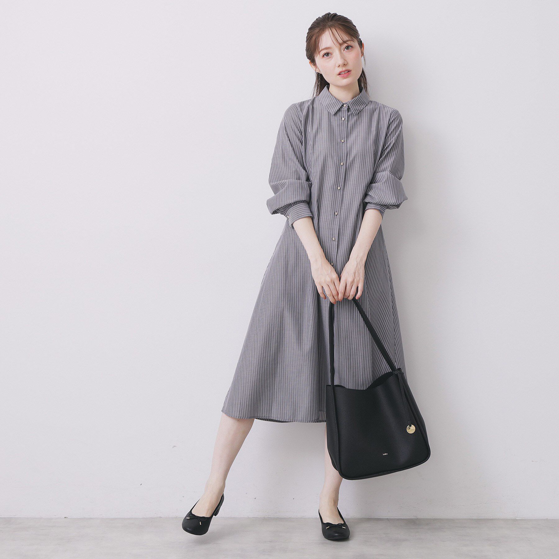 index「ラメストライプシャツワンピース【洗濯機OK/イージーアイロン】」|ワンピース|