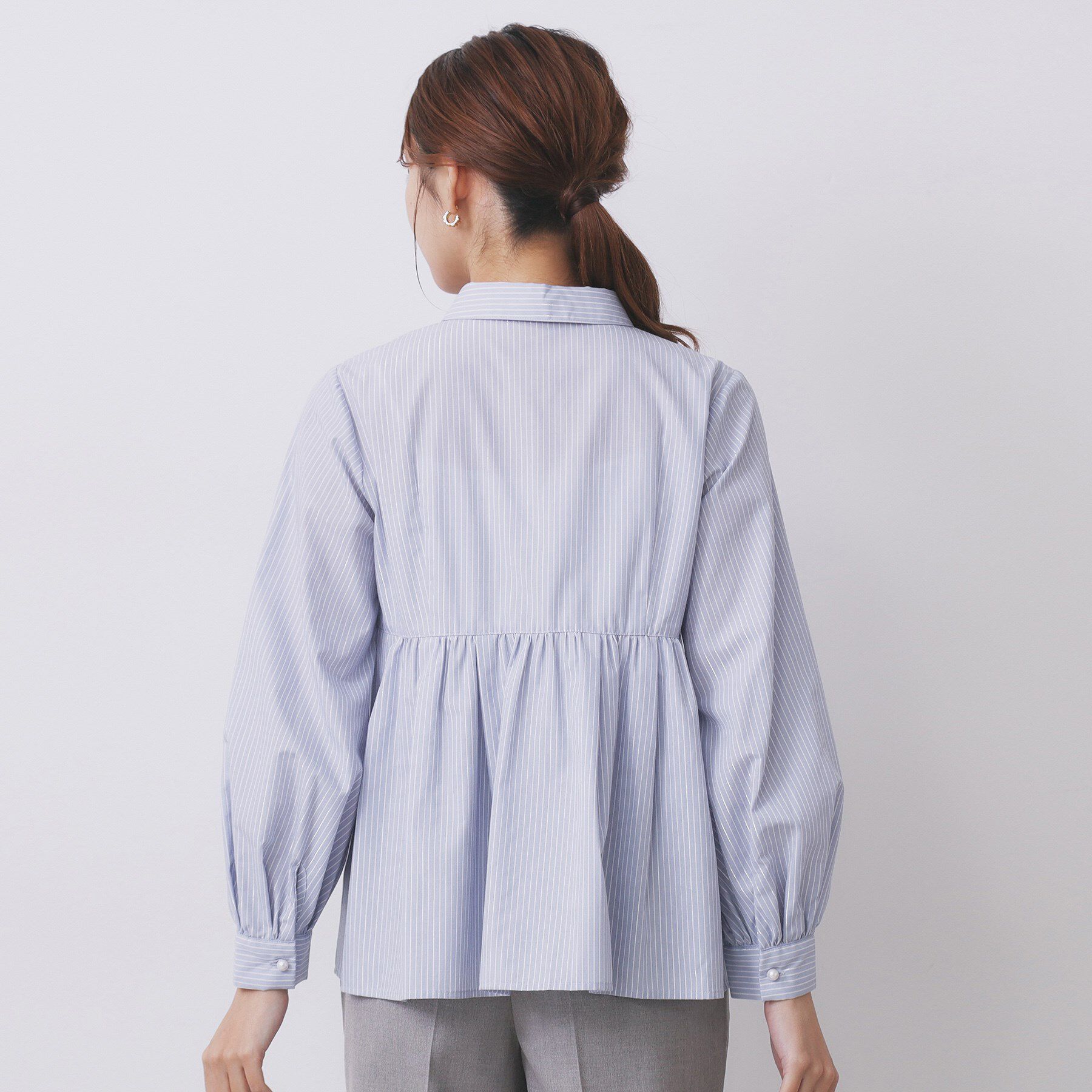 index「ラメストライプ衿付きペプラムブラウス【洗濯機OK/イージーアイロン/防シワ】《6col》」|シャツ・ブラウス|