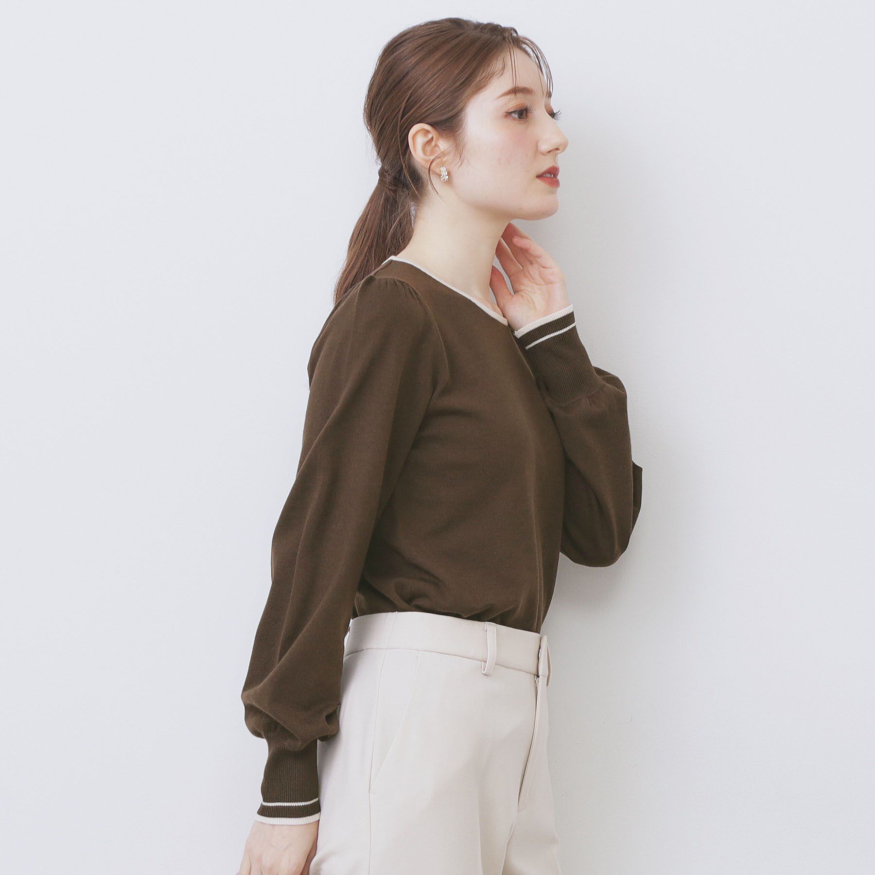 index「バイカラーパフスリーブニット【洗濯機OK】」|ニット・セーター|