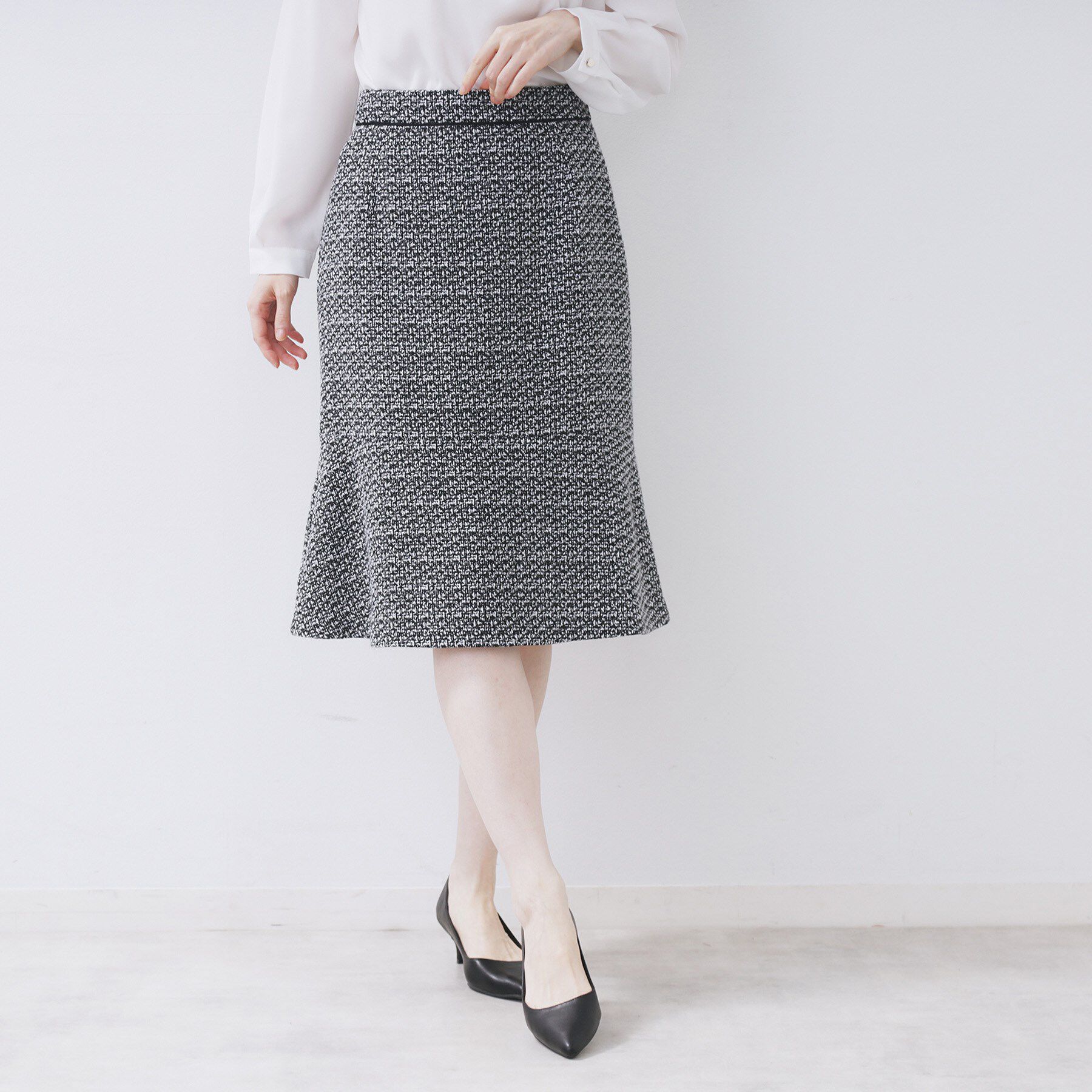 index「≪通勤・セレモニー/セットアップ対応≫フレアツイードスカート【洗濯機OK】」|スカート|ブラック(519)