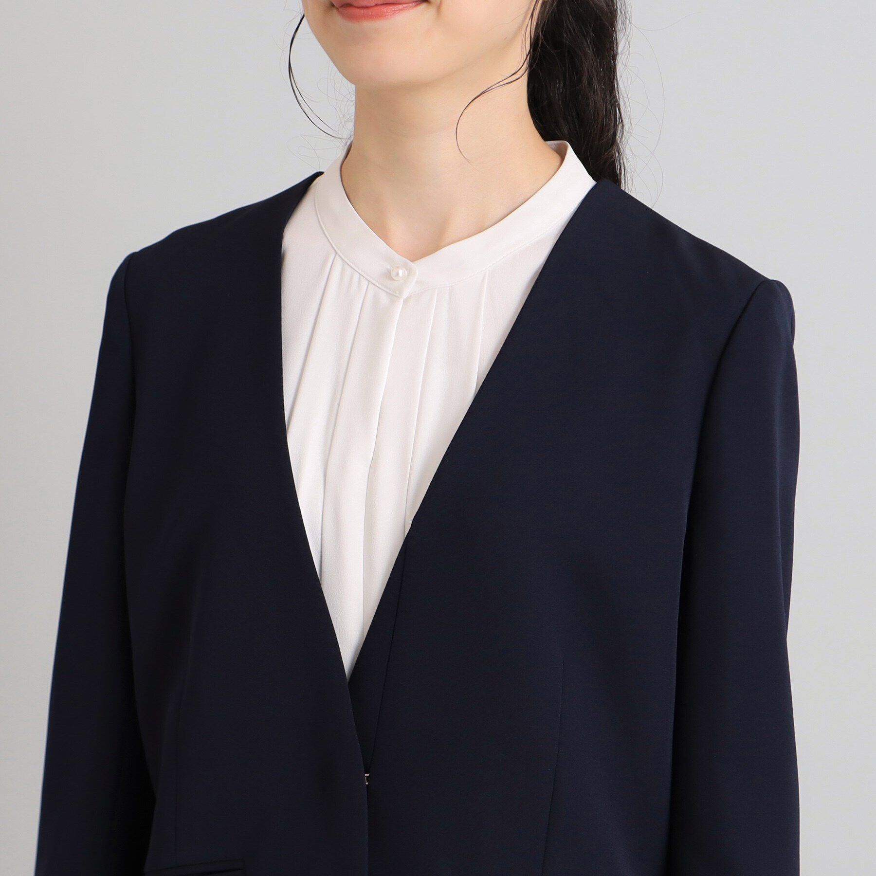 OPAQUE.CLIP「≪通勤・セレモニー/セットアップ対応≫ Vネックジャケット/ダブルクロス【洗濯機洗い可】」|ノーカラージャケット|