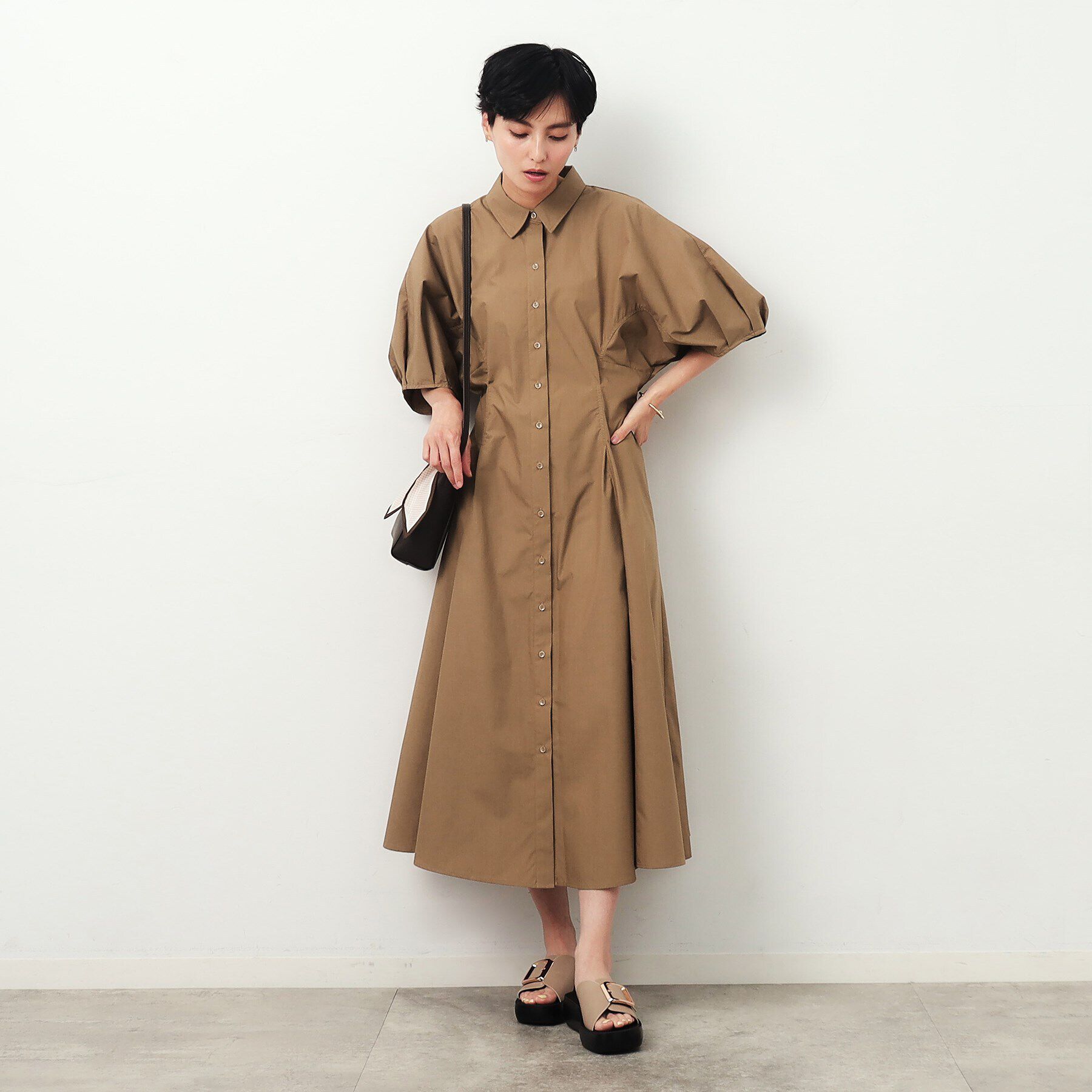 OPAQUE.CLIP「ドルマンスリーブシャツワンピース【洗濯機洗い可】」|ワンピース|