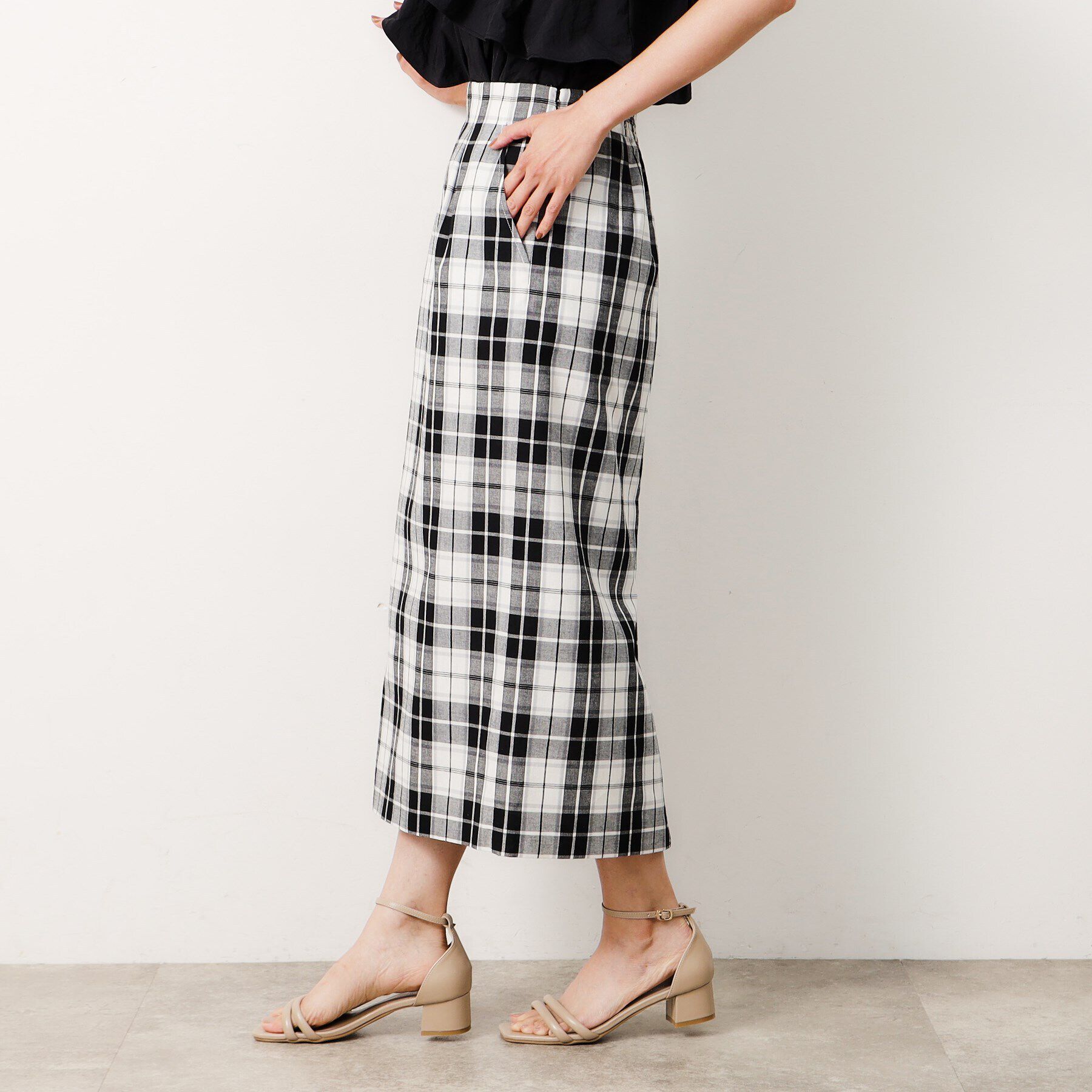 OPAQUE.CLIP「《美人百花掲載》マドラスチェックタイトスカート【洗濯機洗い可】」|スカート|