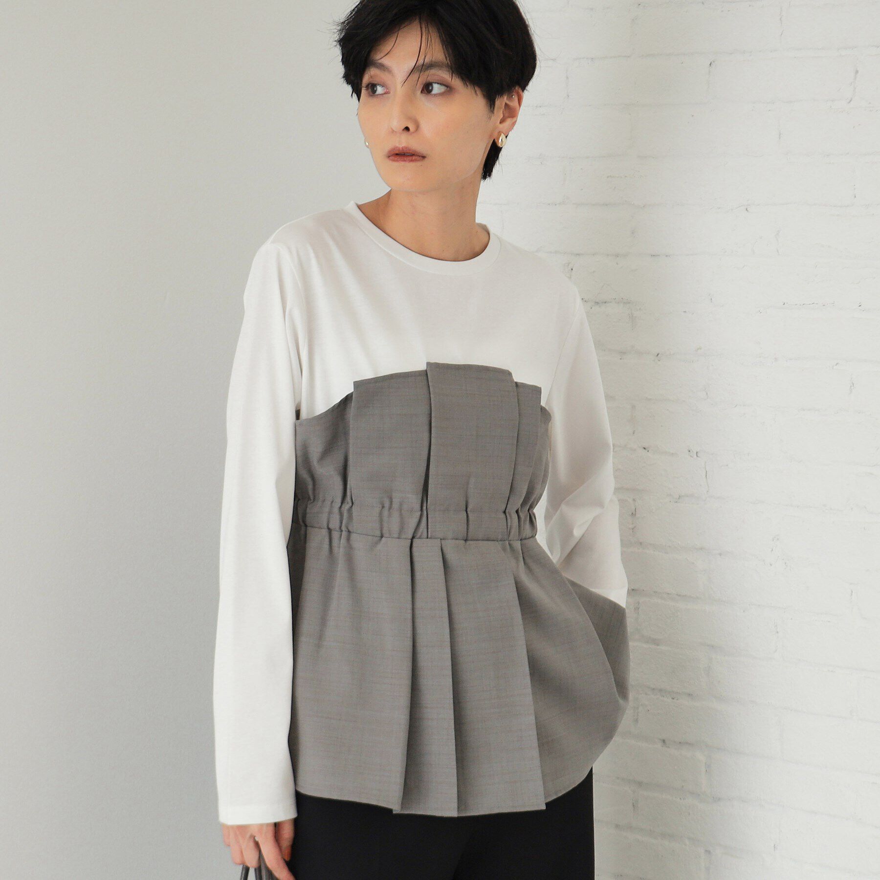 OPAQUE.CLIP「ビスチェドッキングカットソー【洗濯機洗い可】」|Tシャツ・カットソー|グレー(512)