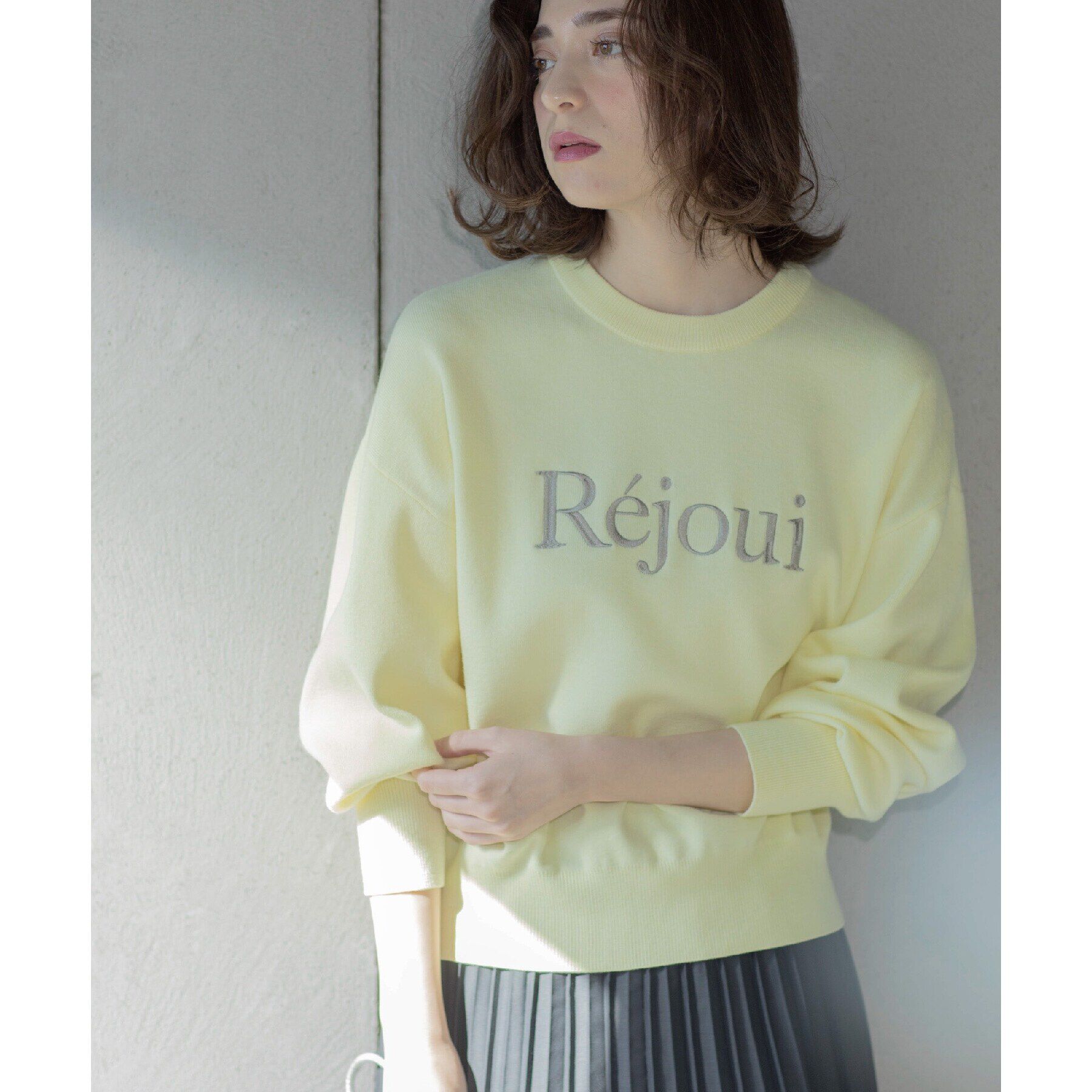 OPAQUE.CLIP「刺繍ロゴニット【洗濯機洗い可】」|ニット・セーター|ライトイエロー(03