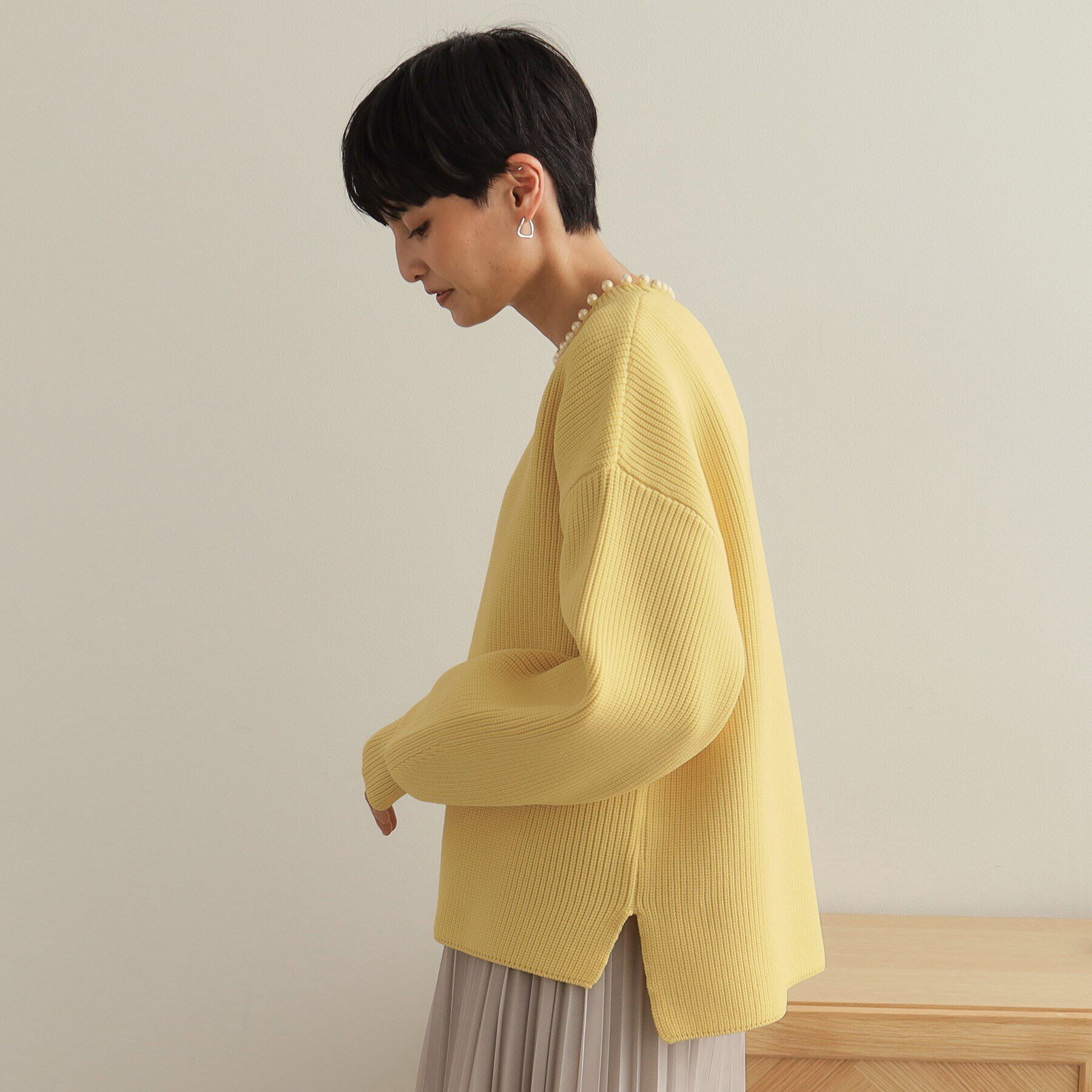 OPAQUE.CLIP「パール調ボタン付ニット【洗濯機洗い可/抗ピル】」|ニット・セーター|