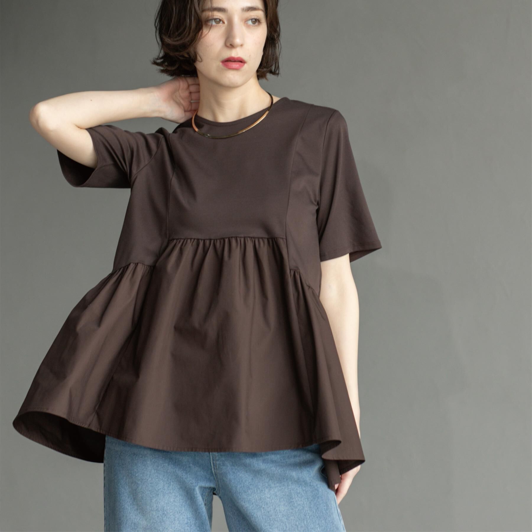 OPAQUE.CLIP「ペプラムドッキングカットソー【洗濯機洗い可】」|Tシャツ・カットソー|ブラウン(044)