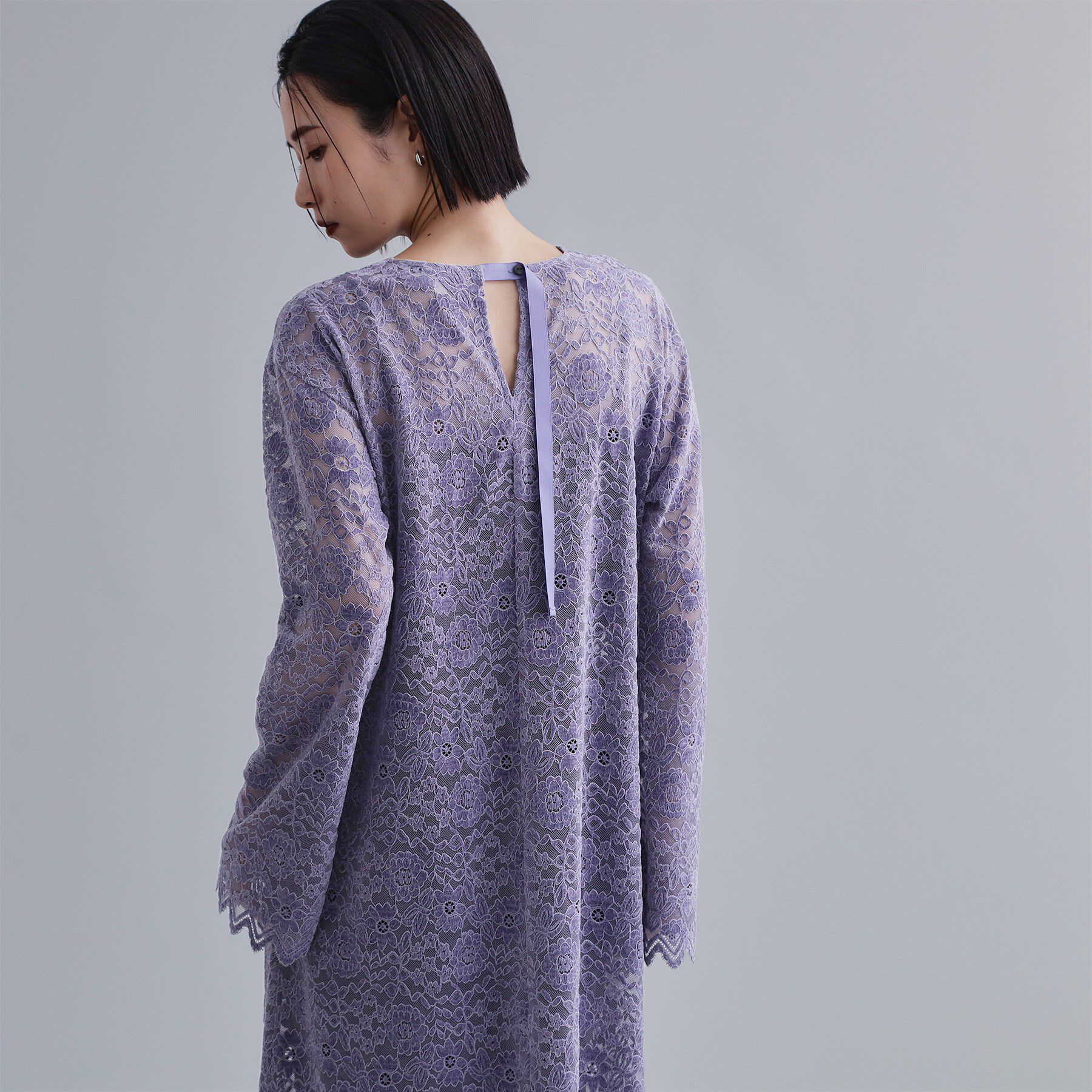 OPAQUE.CLIP「【es】フロッキーレースロングドレス」|ワンピース|