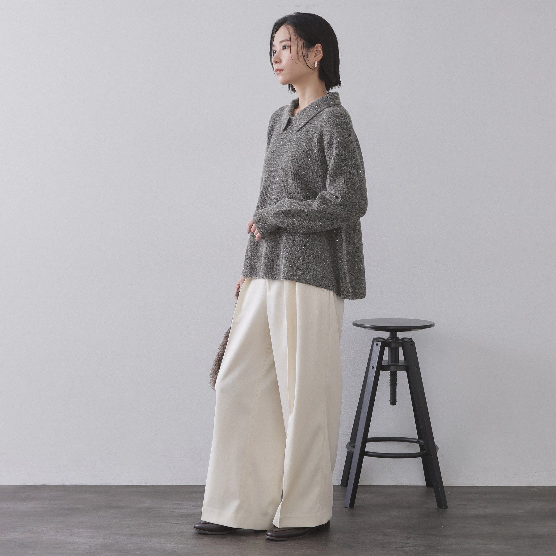 OPAQUE.CLIP「スパンコールラメ衿2WAYペプラムニット【洗濯機OK】」|ニット・セーター|
