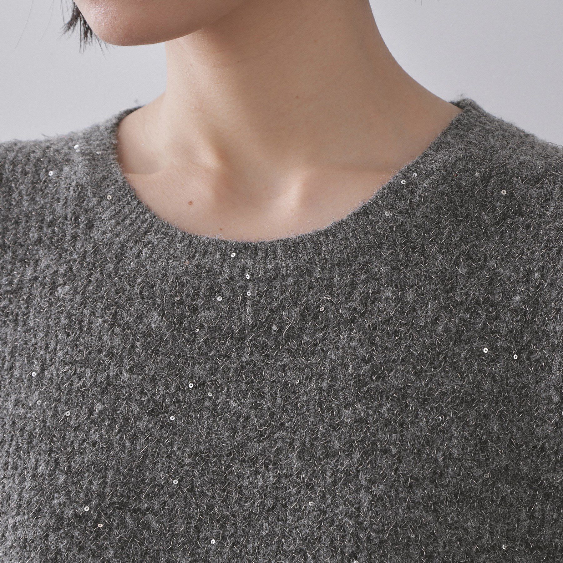 OPAQUE.CLIP「スパンコールラメ衿2WAYペプラムニット【洗濯機OK】」|ニット・セーター|