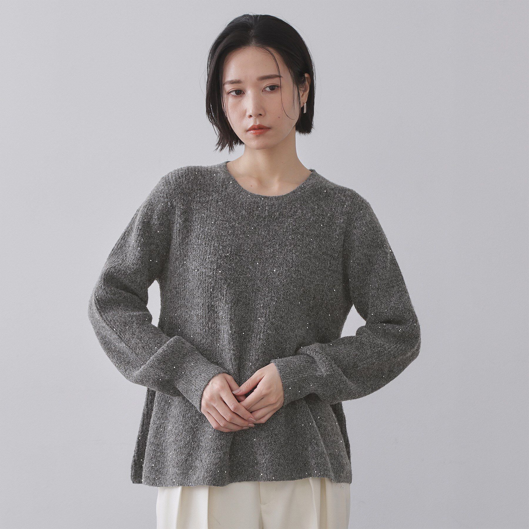 OPAQUE.CLIP「スパンコールラメ衿2WAYペプラムニット【洗濯機OK】」|ニット・セーター|