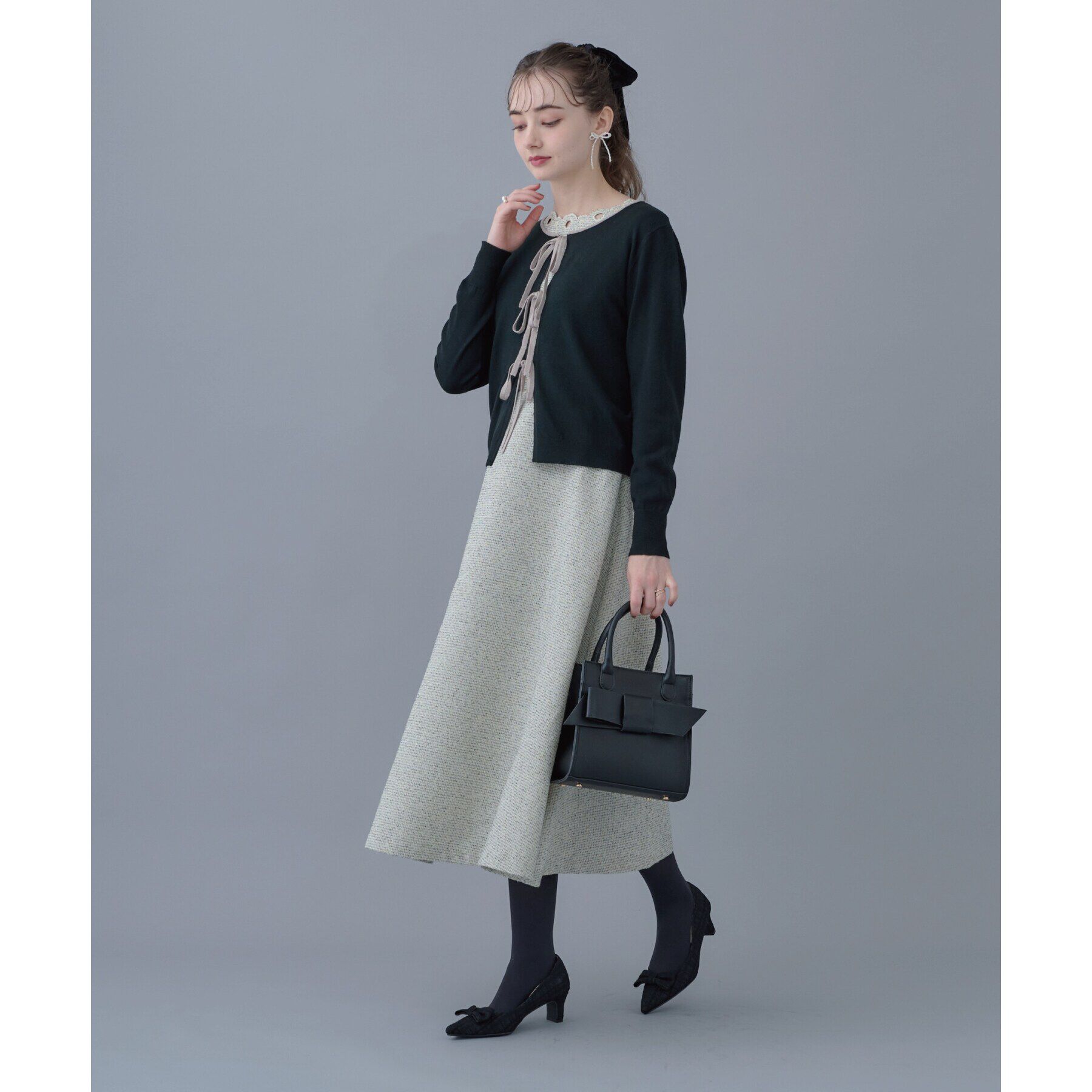 Couture broach「【美シルエット・上品ワンピ】エンブロネック ツイードワンピ」|ワンピース|