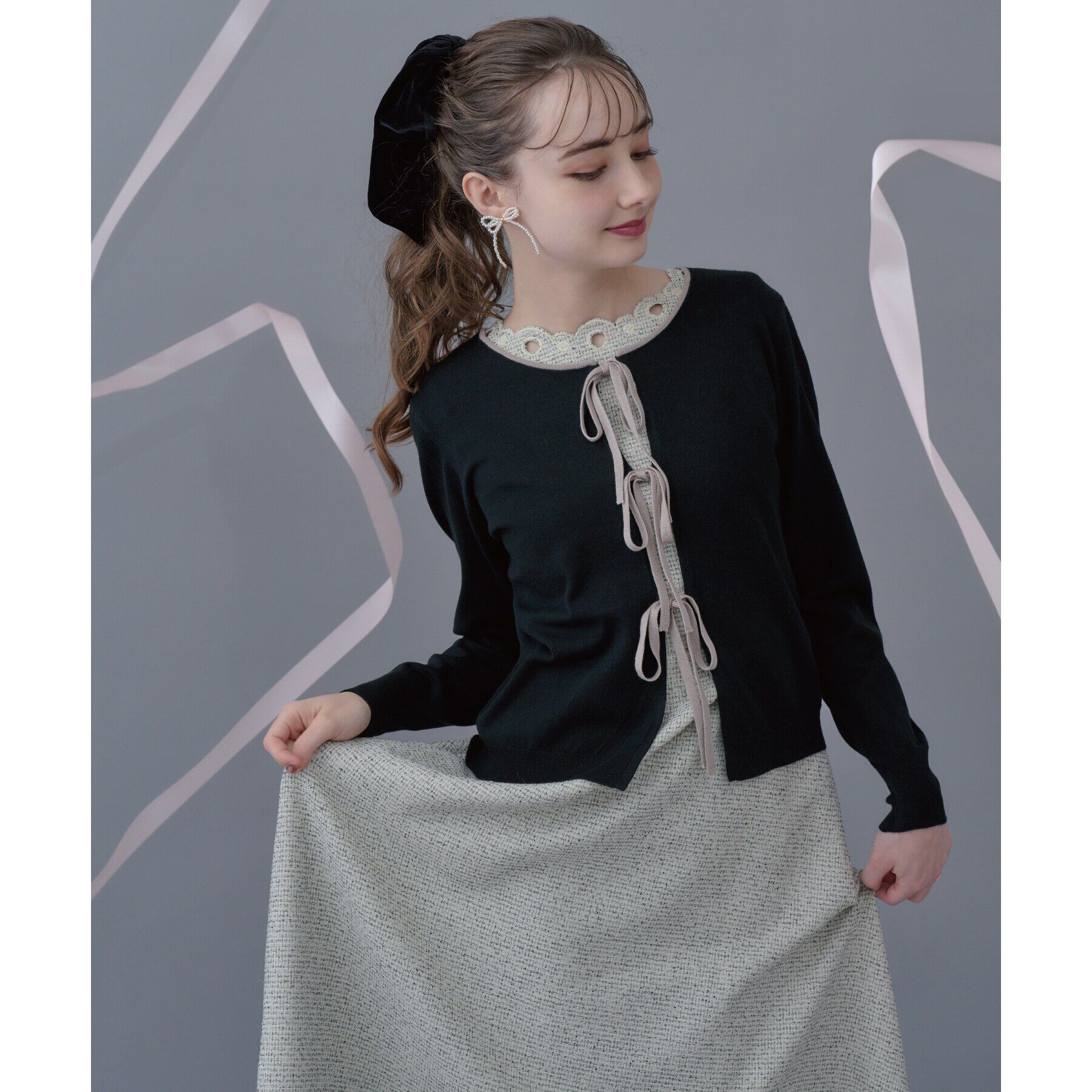 Couture broach「【美シルエット・上品ワンピ】エンブロネック ツイードワンピ」|ワンピース|