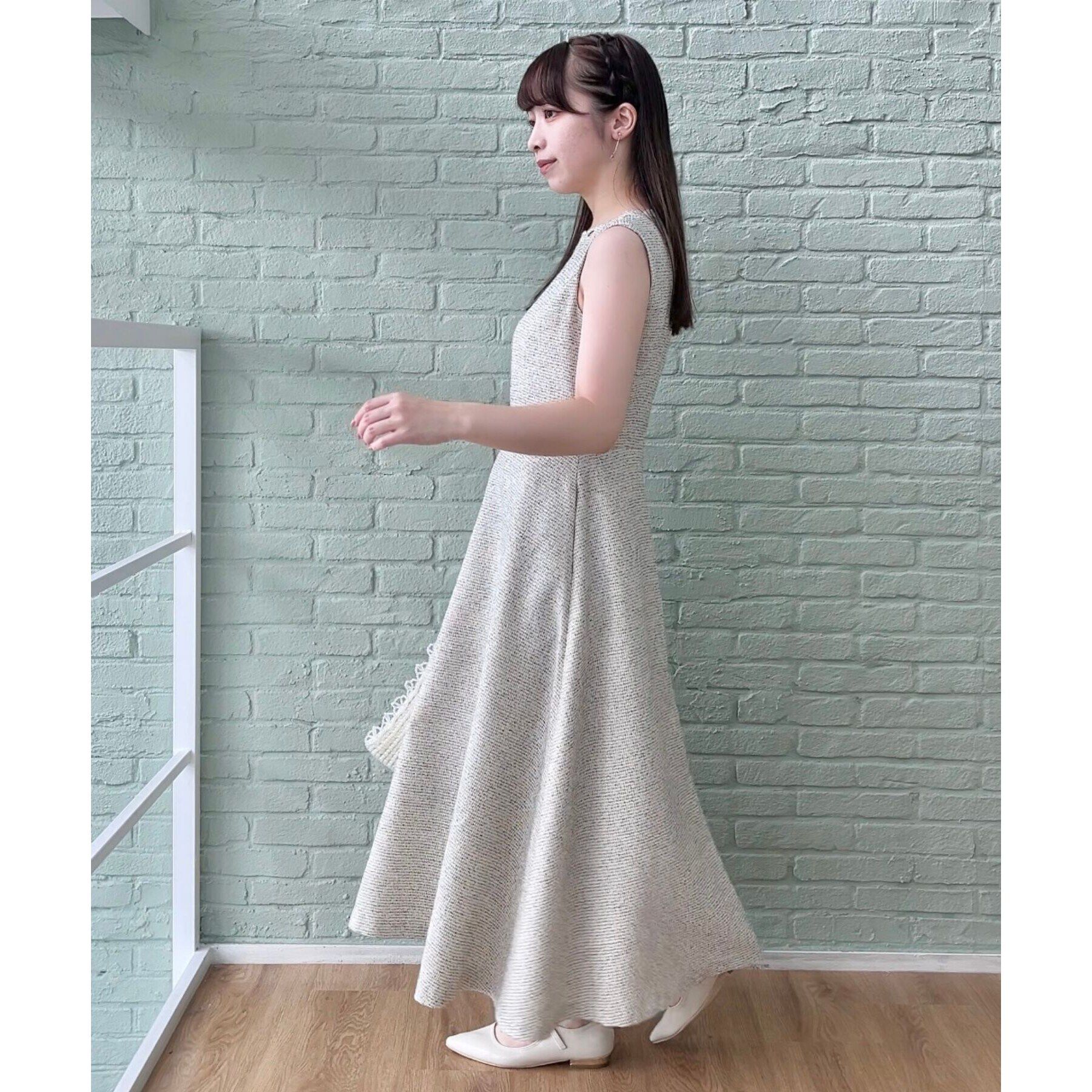 Couture broach「【美シルエット・上品ワンピ】エンブロネック ツイードワンピ」|ワンピース|