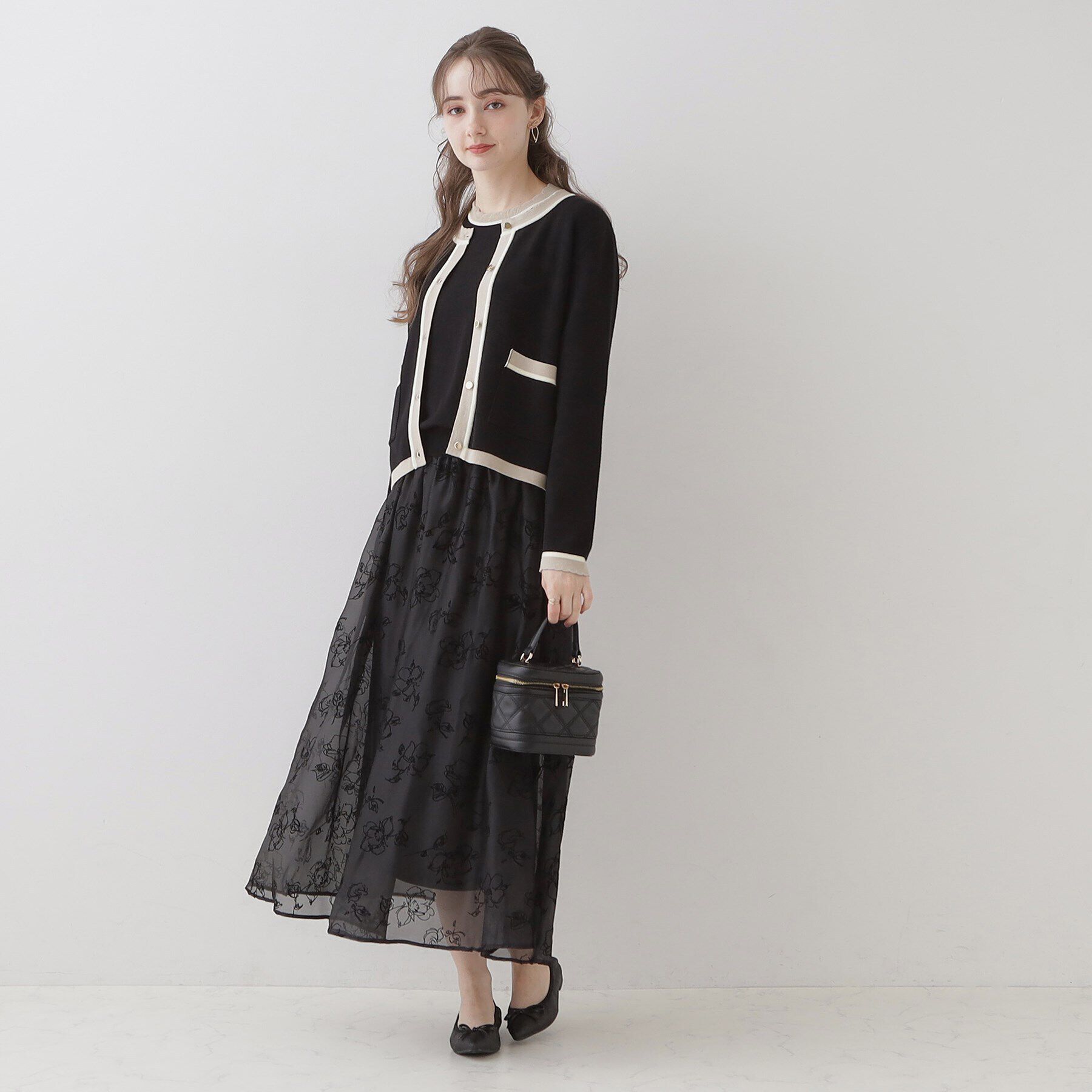 Couture broach「【高級感のあるベーシックカーデ】配色スカラニットジャケット」|カーディガン|