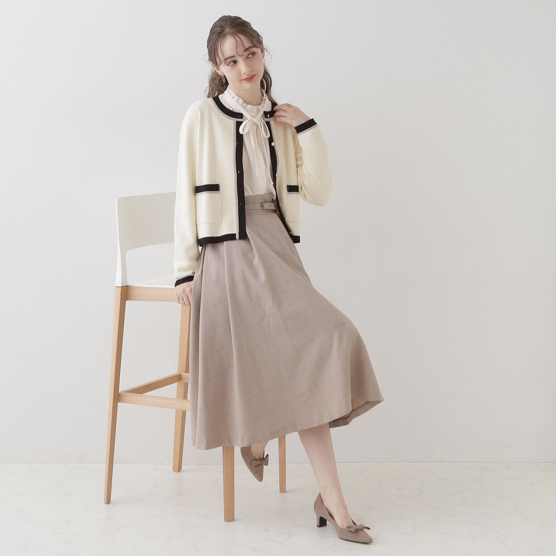 Couture broach「【高級感のあるベーシックカーデ】配色スカラニットジャケット」|カーディガン|