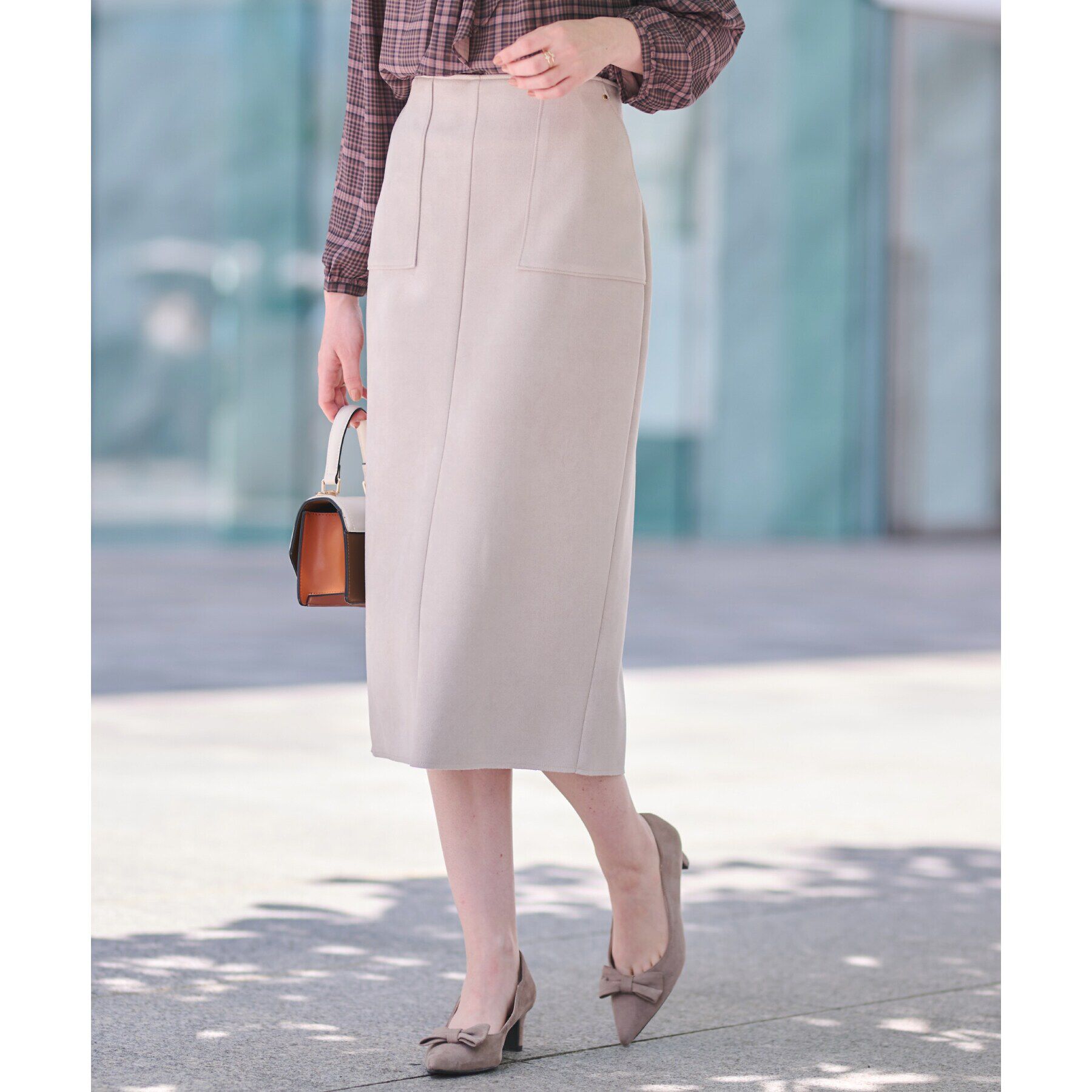 Couture broach「【理想的な縦ライン・美脚効果】フェイクスエードダンボールスカート」|スカート|