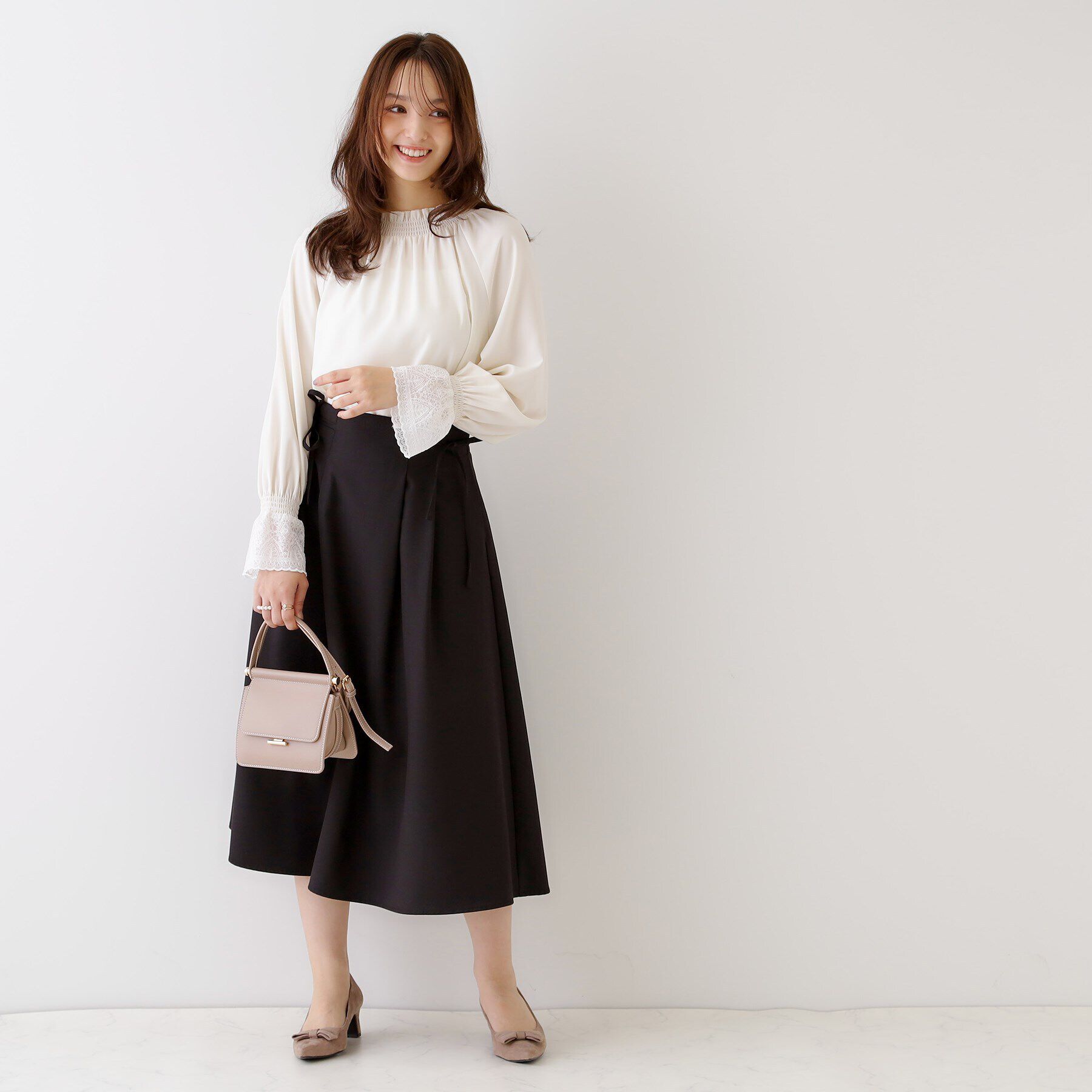 Couture broach「【キレイめコーデ・通勤にも】サイドリボンデザインフレアスカート」|スカート|