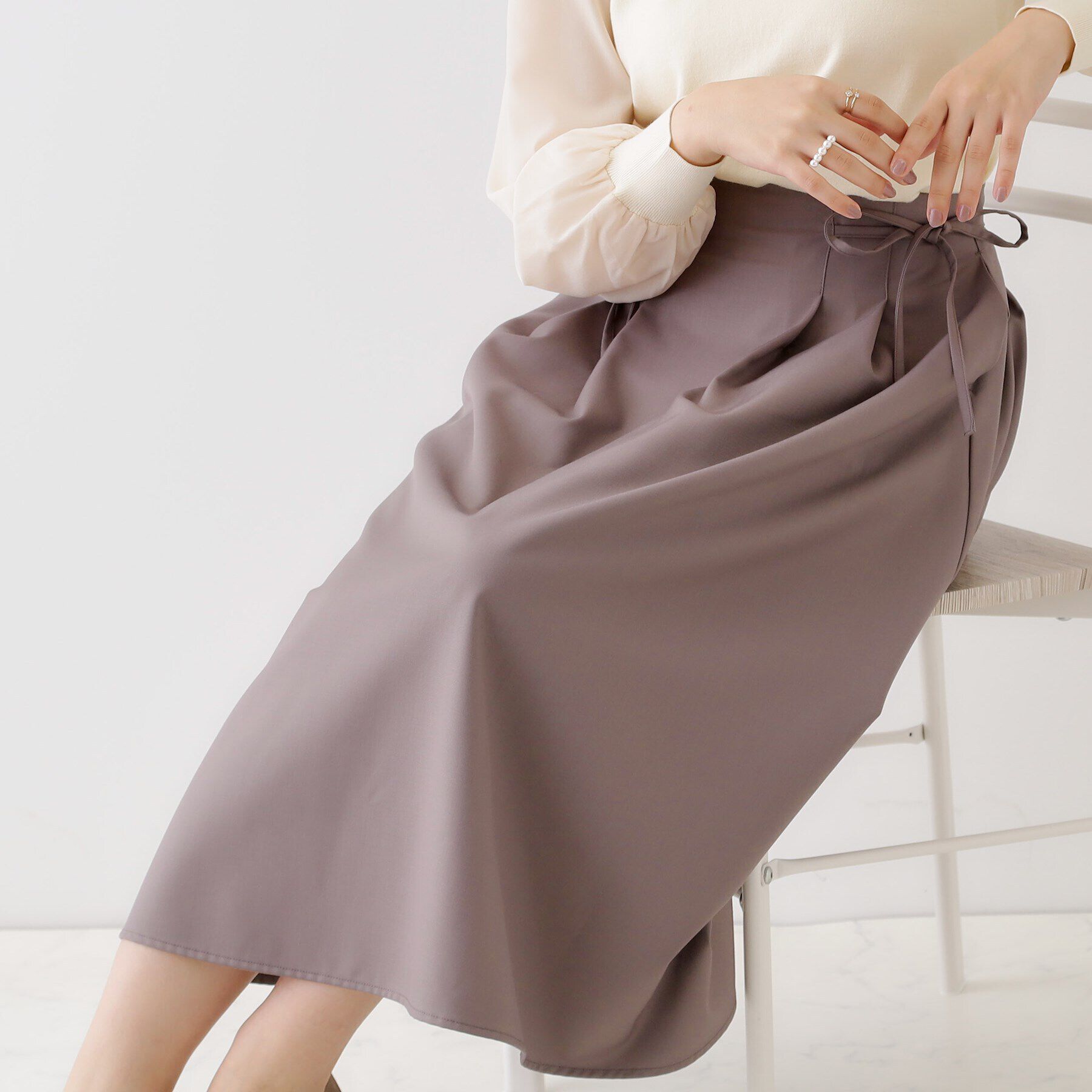 Couture broach「【キレイめコーデ・通勤にも】サイドリボンデザインフレアスカート」|スカート|