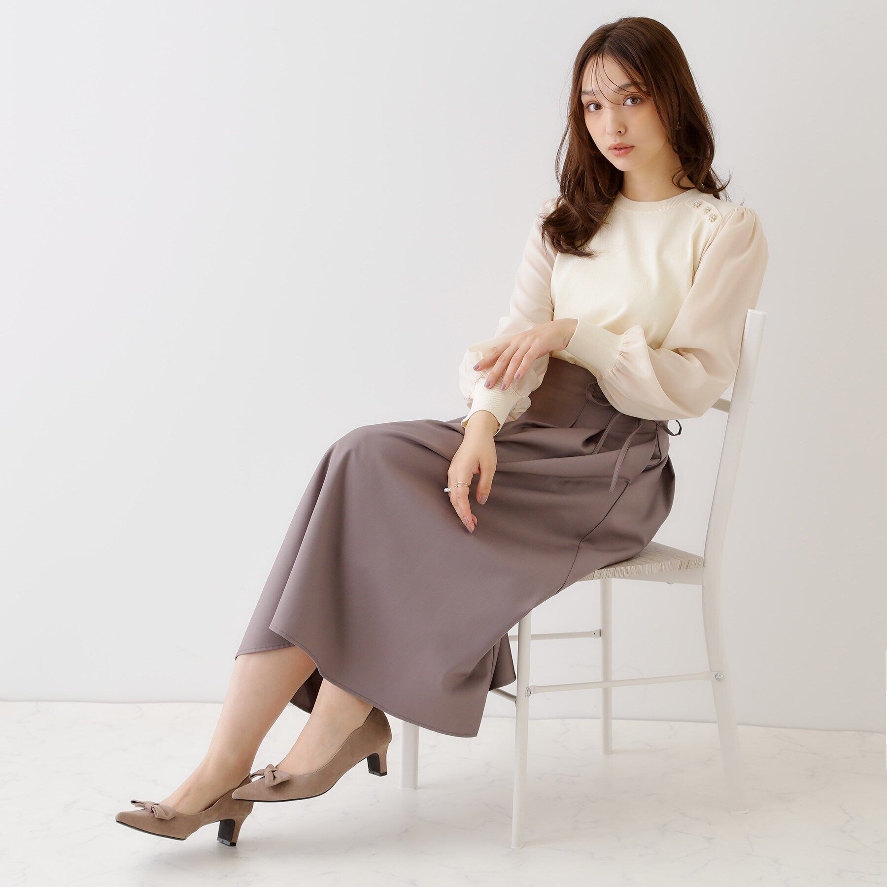 Couture broach「【キレイめコーデ・通勤にも】サイドリボンデザインフレアスカート」|スカート|