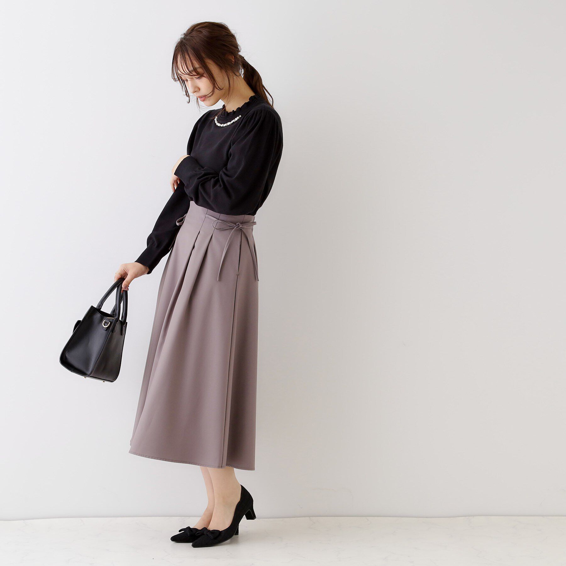 Couture broach「【キレイめコーデ・通勤にも】サイドリボンデザインフレアスカート」|スカート|