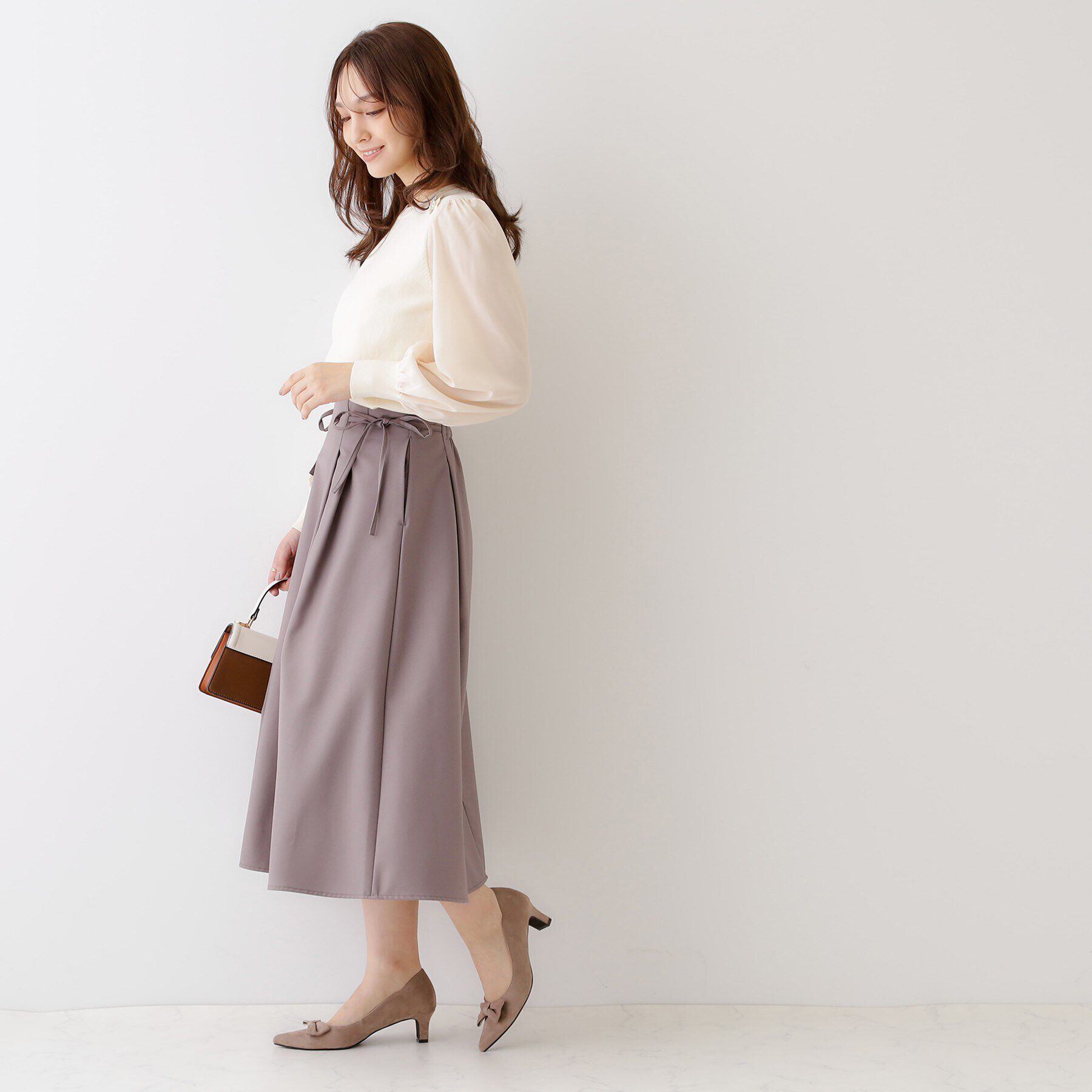 Couture broach「【キレイめコーデ・通勤にも】サイドリボンデザインフレアスカート」|スカート|