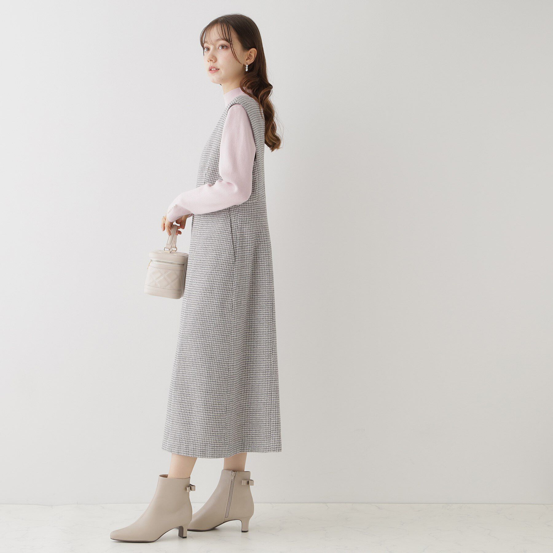 Couture broach「【上品・こなれ感・千鳥ツイード柄】ラメ千鳥釦デザインジャンスカ」|ワンピース|