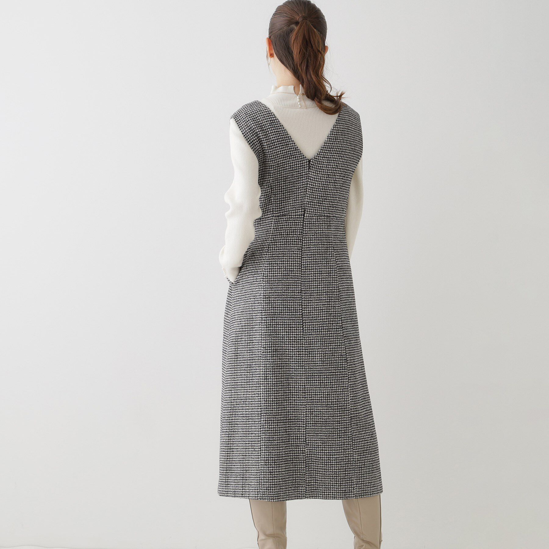 Couture broach「【上品・こなれ感・千鳥ツイード柄】ラメ千鳥釦デザインジャンスカ」|ワンピース|