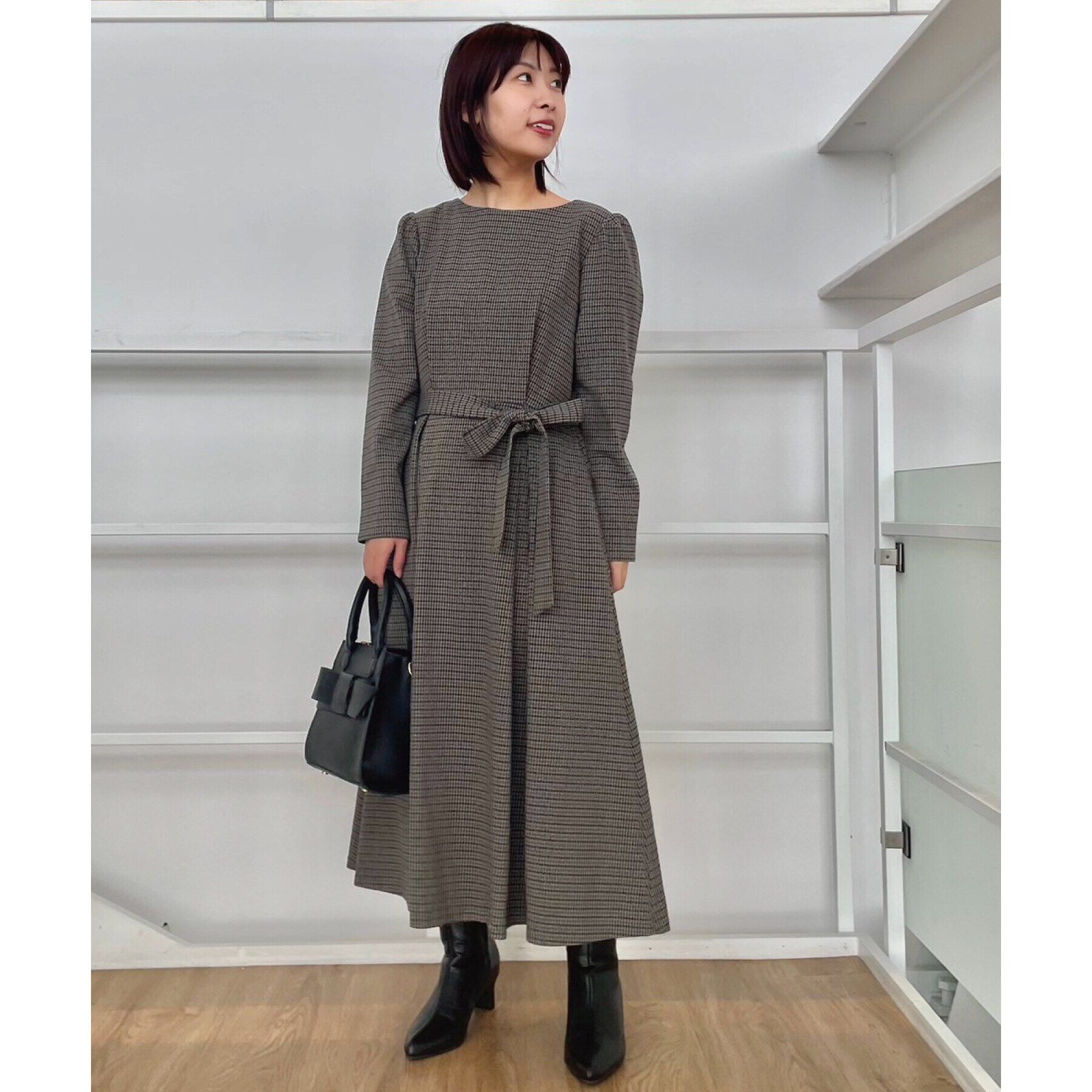 Couture broach「【レディを高める】千鳥チェック柄令嬢ワンピース」|ワンピース|