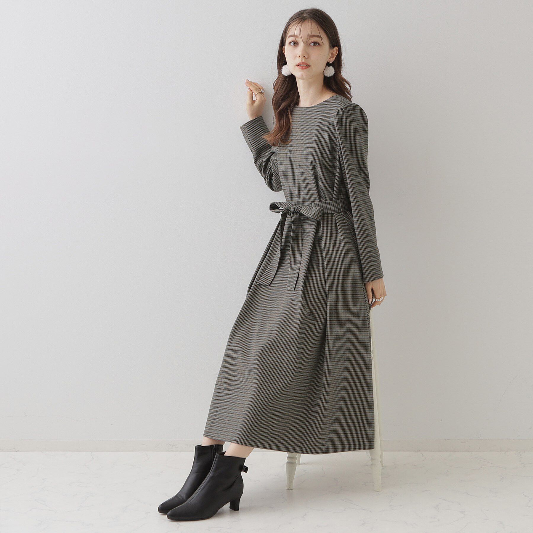 Couture broach「【レディを高める】千鳥チェック柄令嬢ワンピース」|ワンピース|