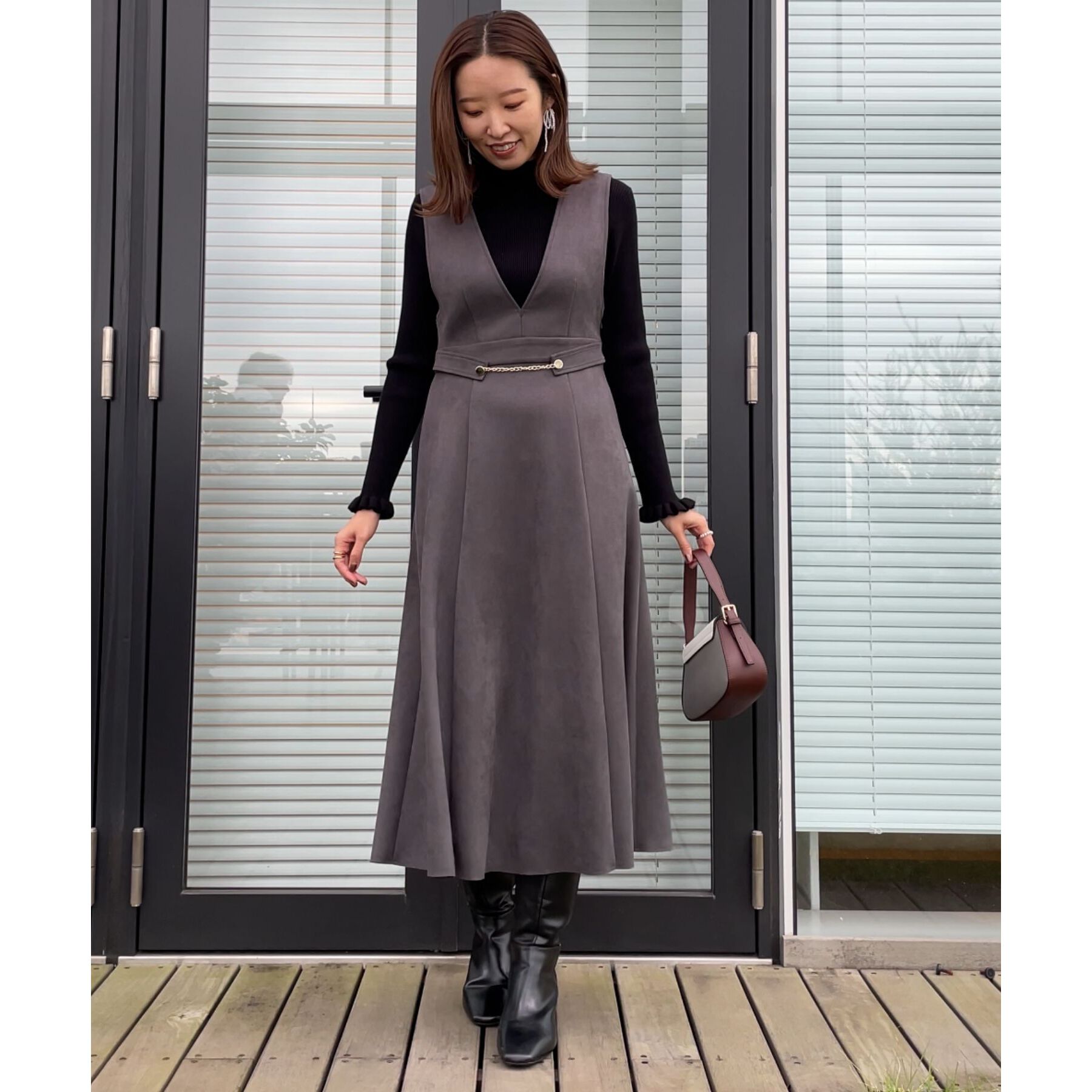 Couture broach「【プチプラ・フェミニンもカジュアルも】サステナブル　バックパール調プチフリルリブ」|ニット・セーター|