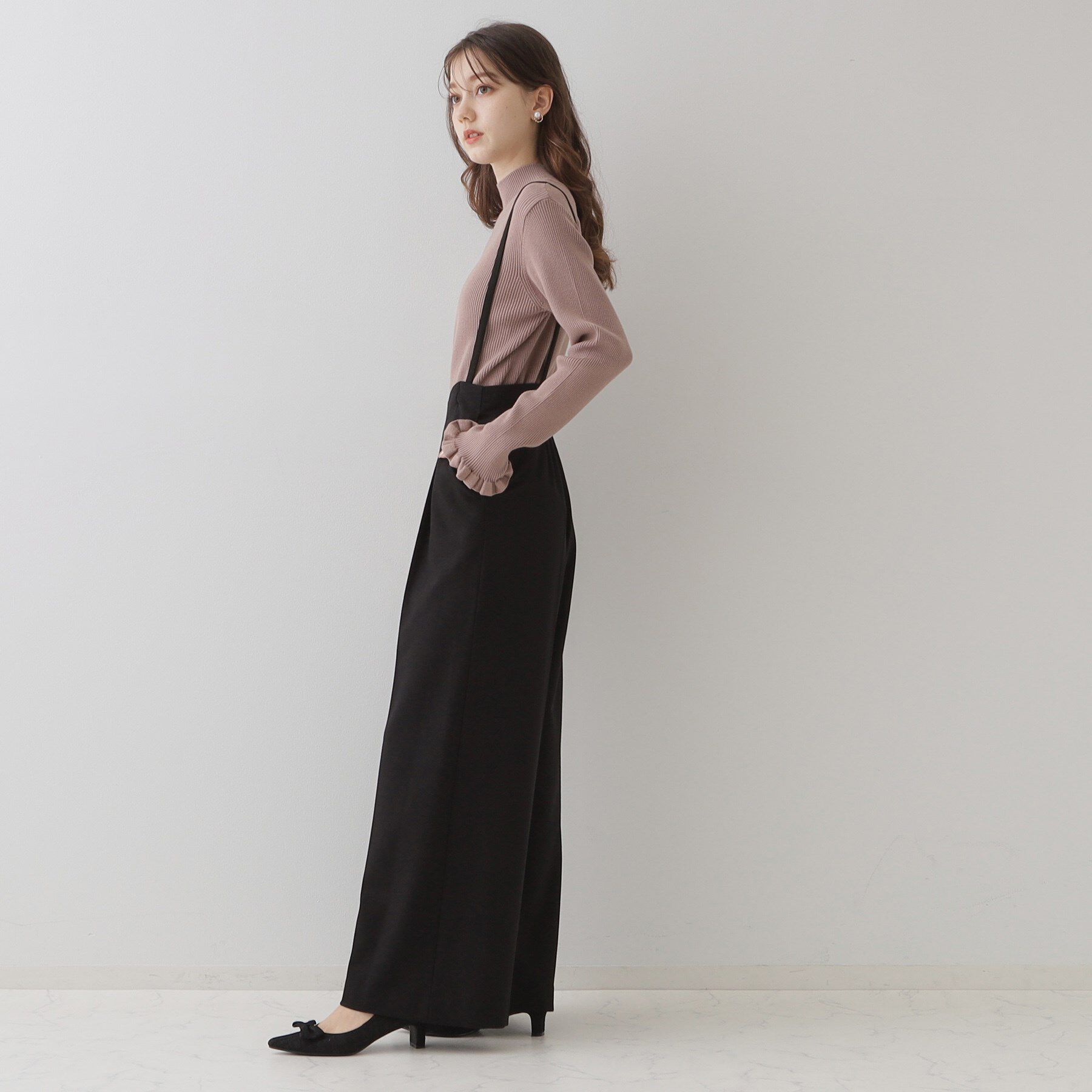 Couture broach「【プチプラ・フェミニンもカジュアルも】サステナブル　バックパール調プチフリルリブ」|ニット・セーター|