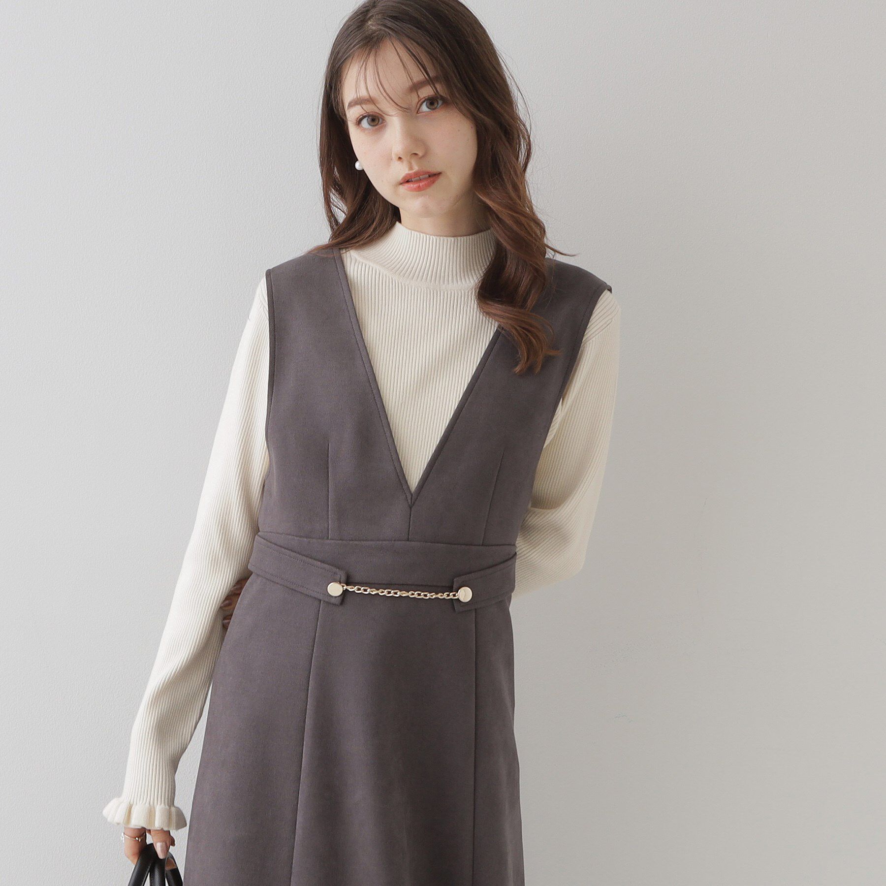 Couture broach「【プチプラ・フェミニンもカジュアルも】サステナブル　バックパール調プチフリルリブ」|ニット・セーター|