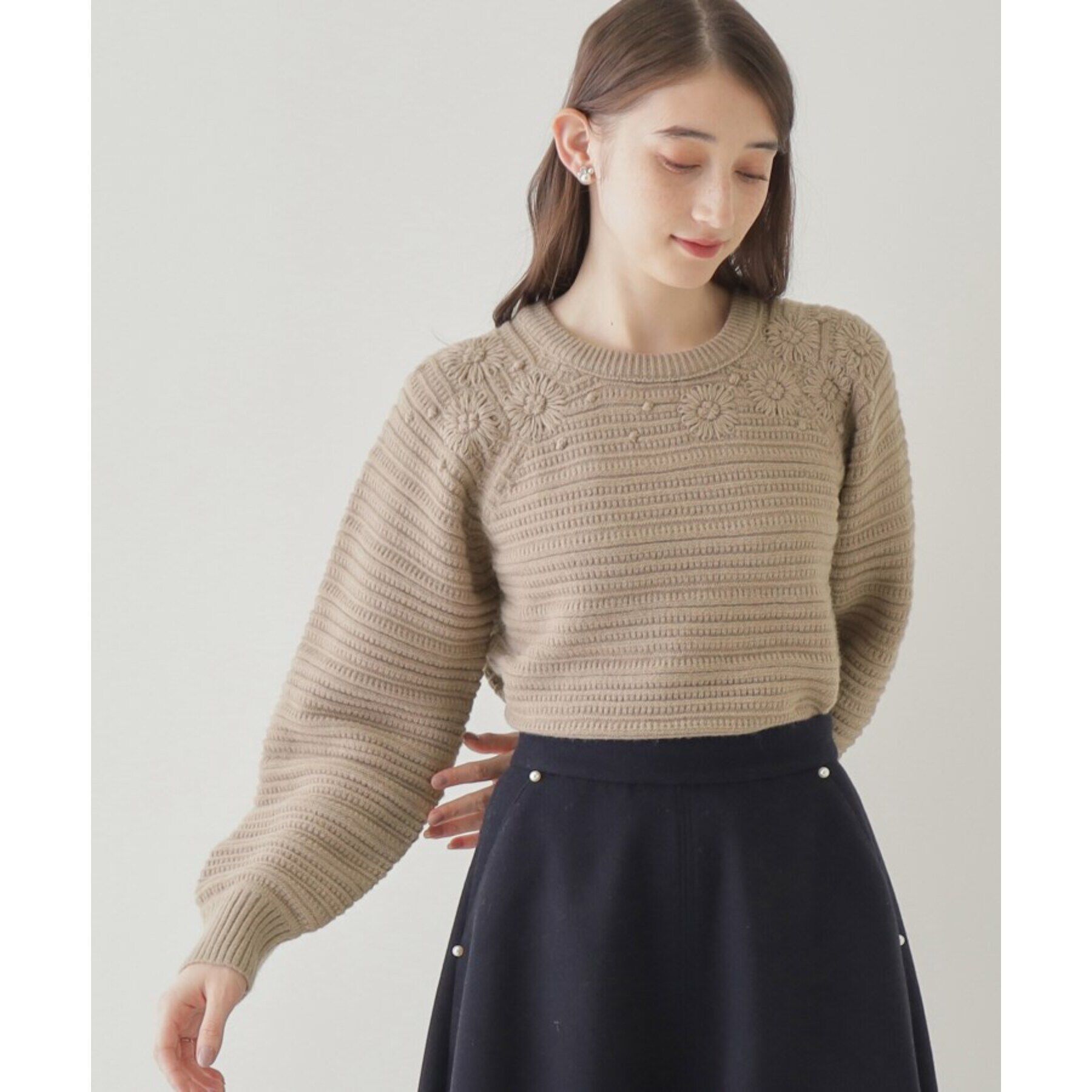 Couture broach「【レディな華やかニット】エンブロフラワーニット」|ニット・セーター|