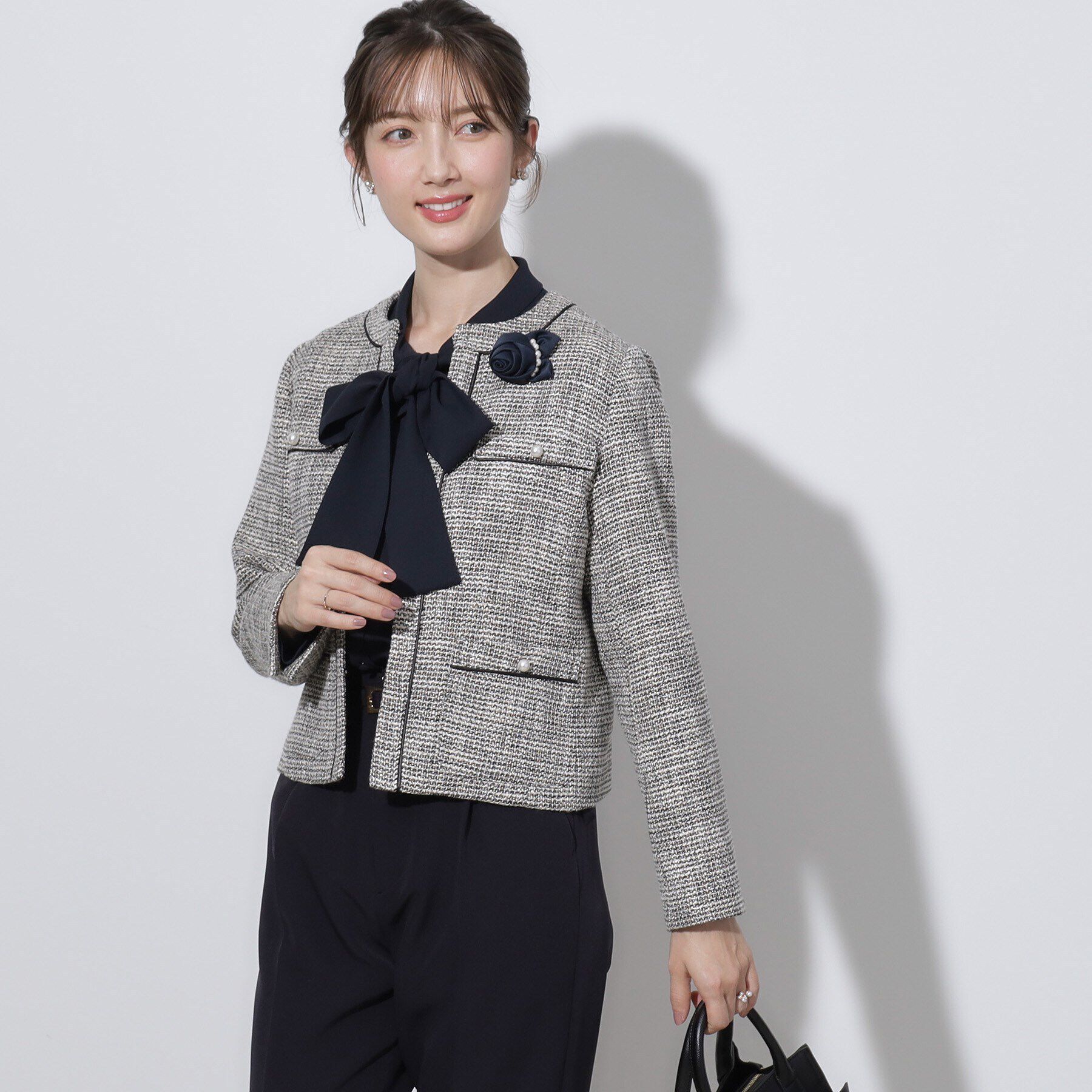 Couture broach「【セレモニーシーン/ON・OFF使える】杢ツイードノーカラージャケット」|ノーカラージャケット|