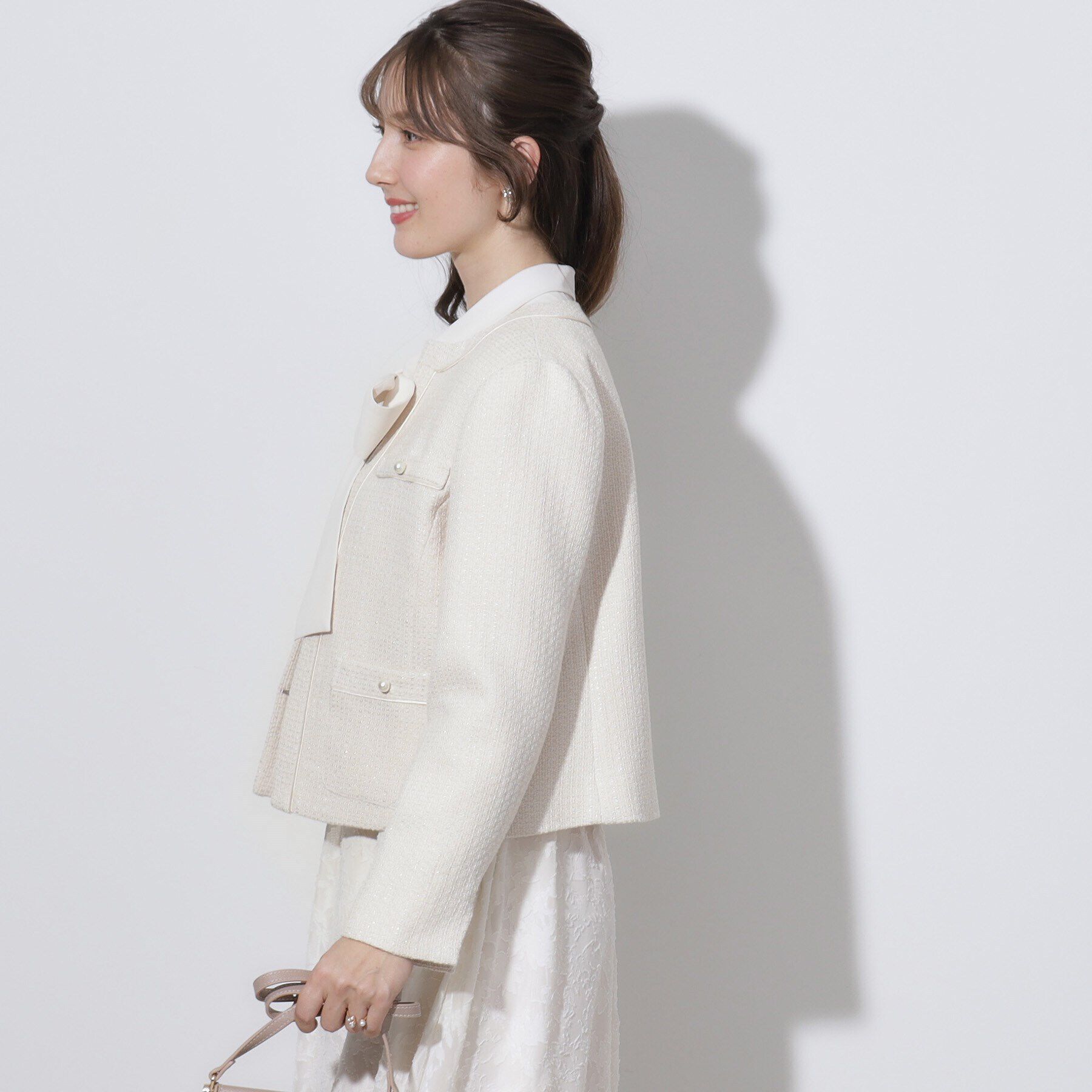 Couture broach「【セレモニーシーン/ON・OFF使える】杢ツイードノーカラージャケット」|ノーカラージャケット|