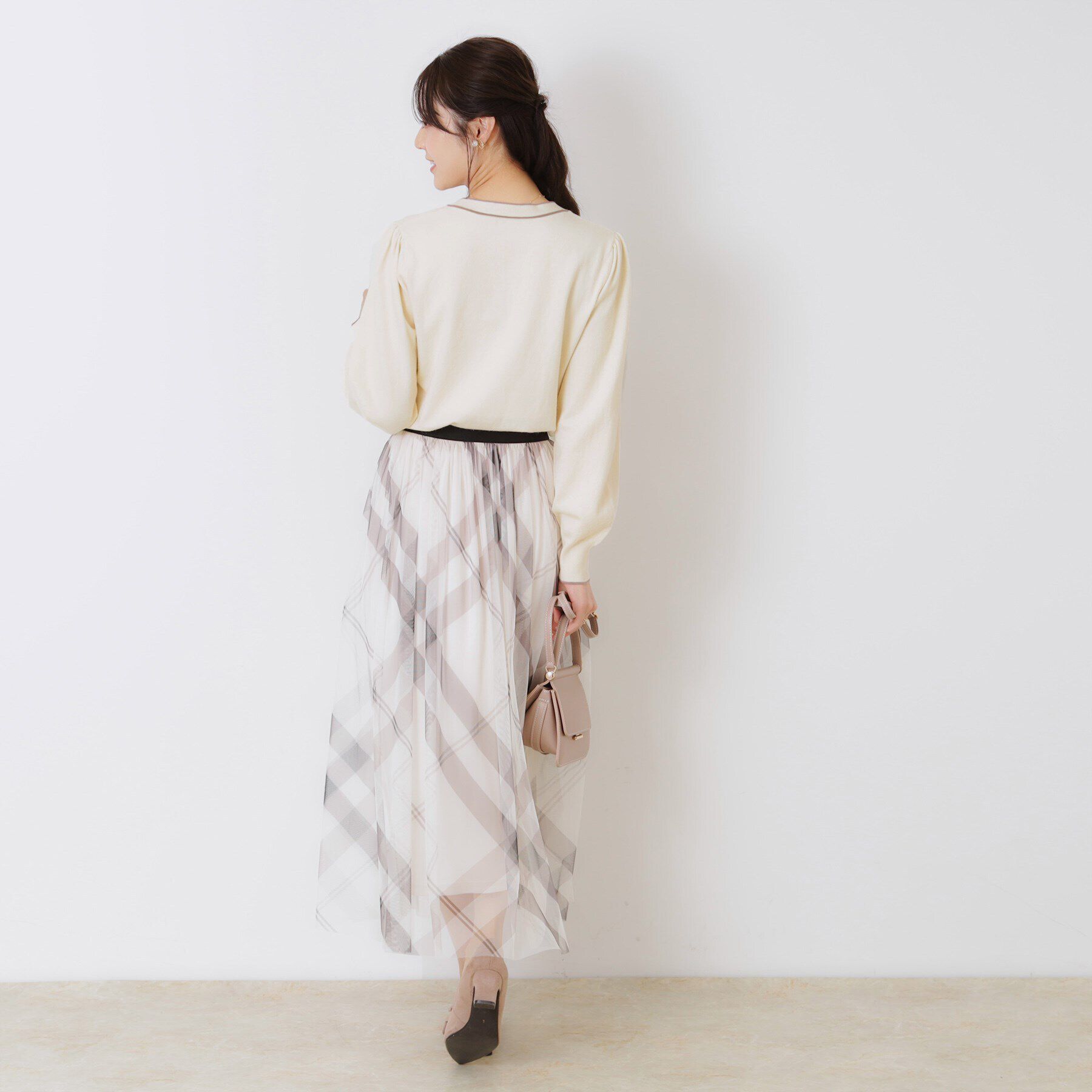 Couture broach「【レディライクな華奢見せニット】配色ラインリボンタイニット」|ニット・セーター|