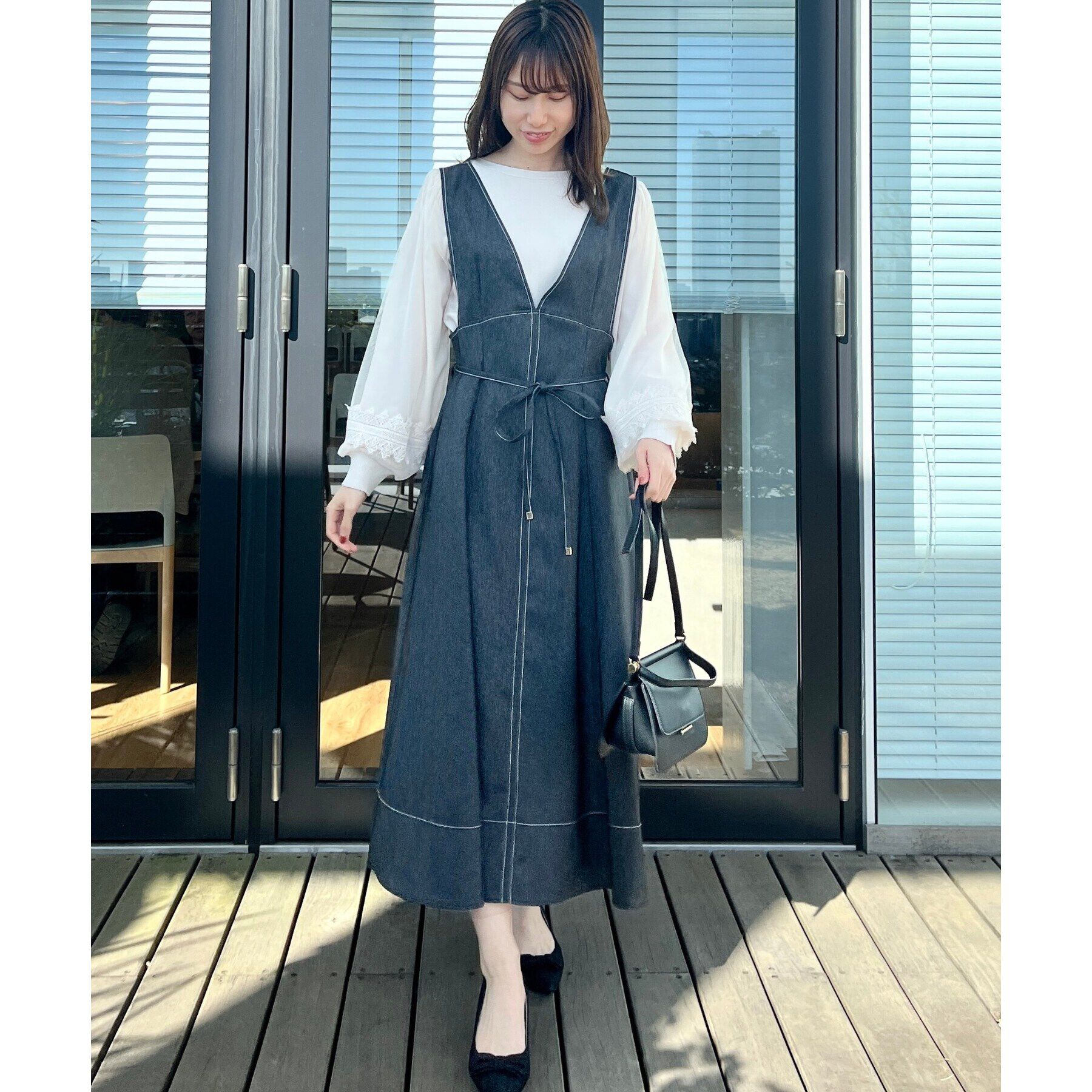 Couture broach「【大人フェミニン・ぽわん袖】レース・チュールドッキングニット」|ニット・セーター|